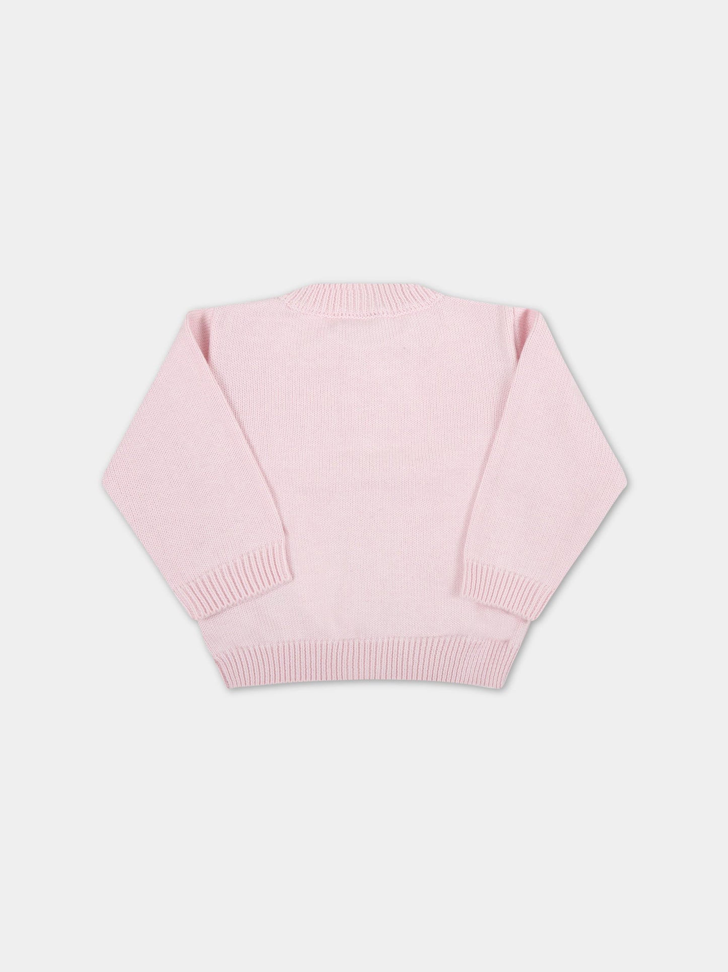 Cardigan rosa per neonata con logo ricamato,Fendi Kids,BUG074 AG1L F0C11