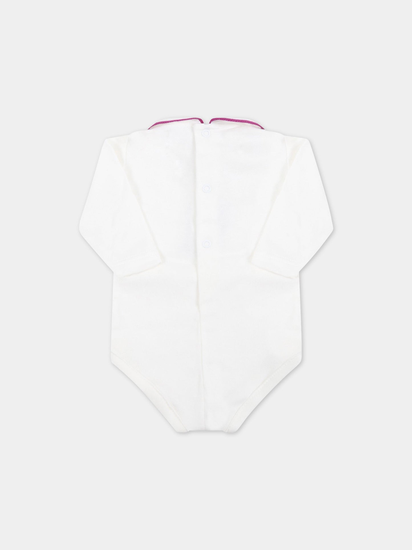 Body bianco per neonata con profilo viola,Little Bear,3027 LATTE/PRUGNA