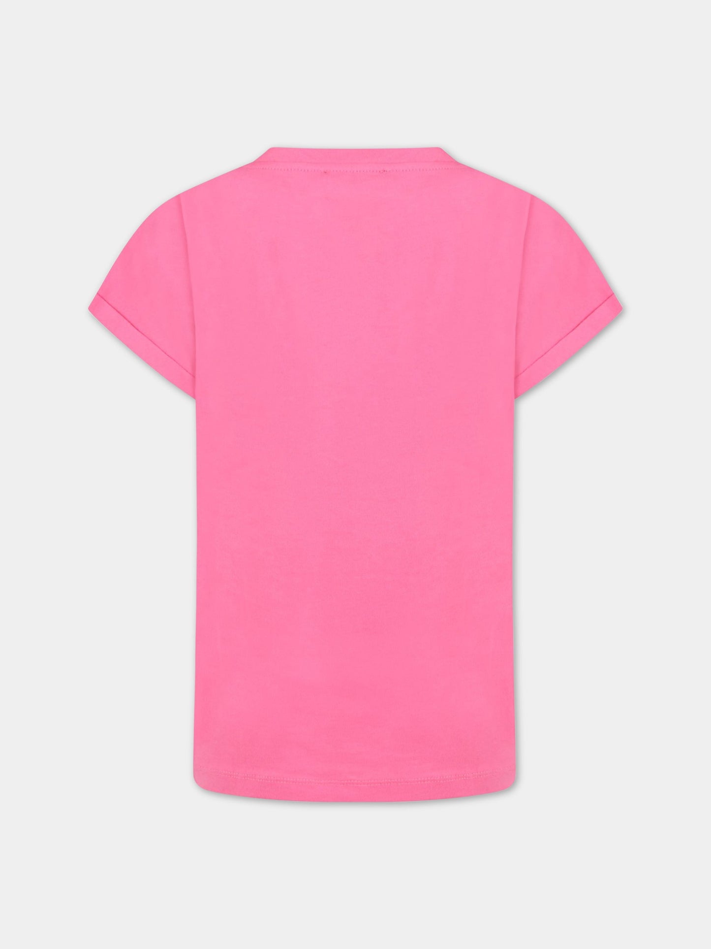 T-shirt fucsia per bambina con logo,Balmain Kids,6Q8151 Z0082 590