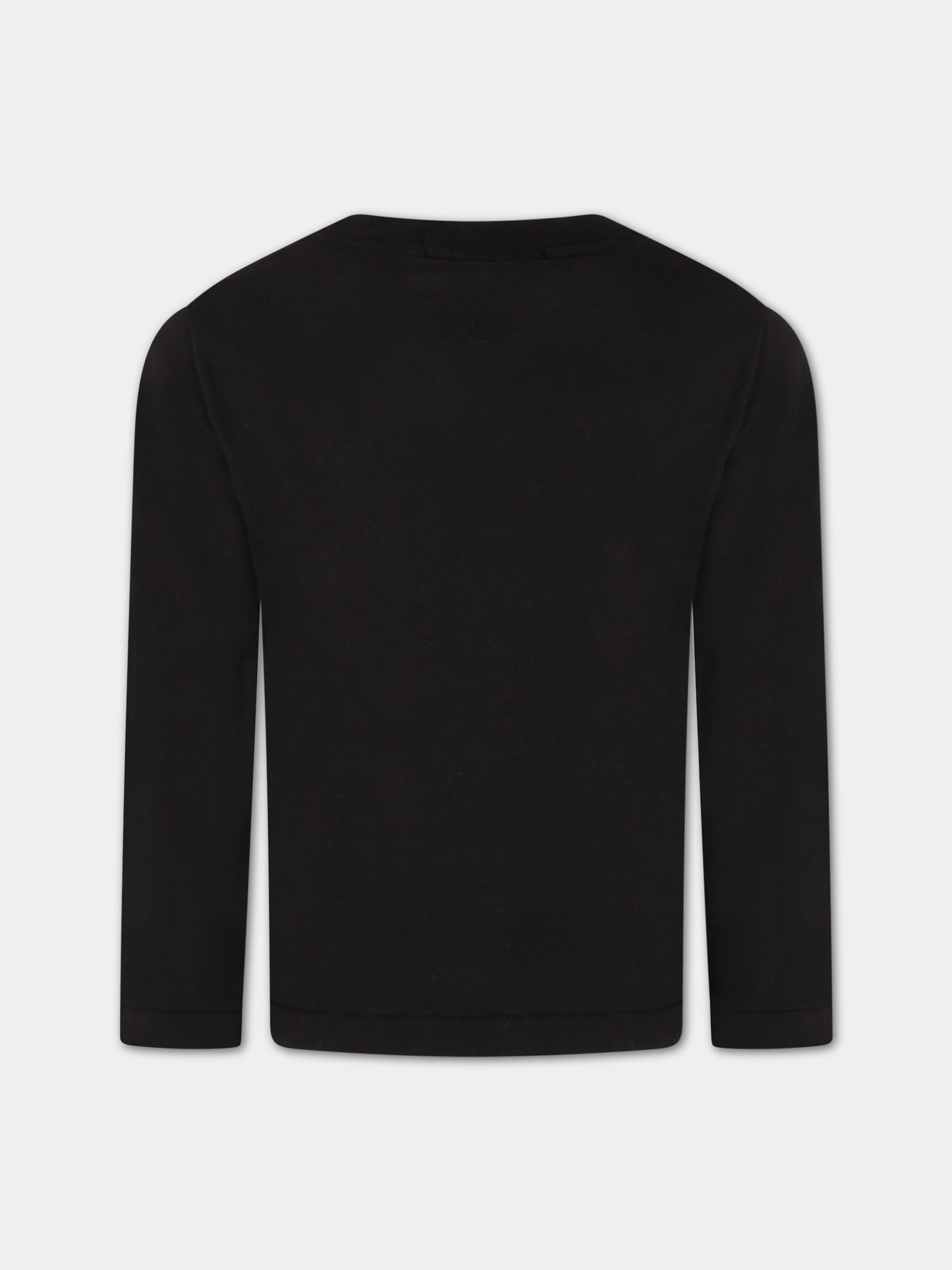 T-shirt nera per bambino con iconica bussola,Stone Island Junior,771620447 V0029