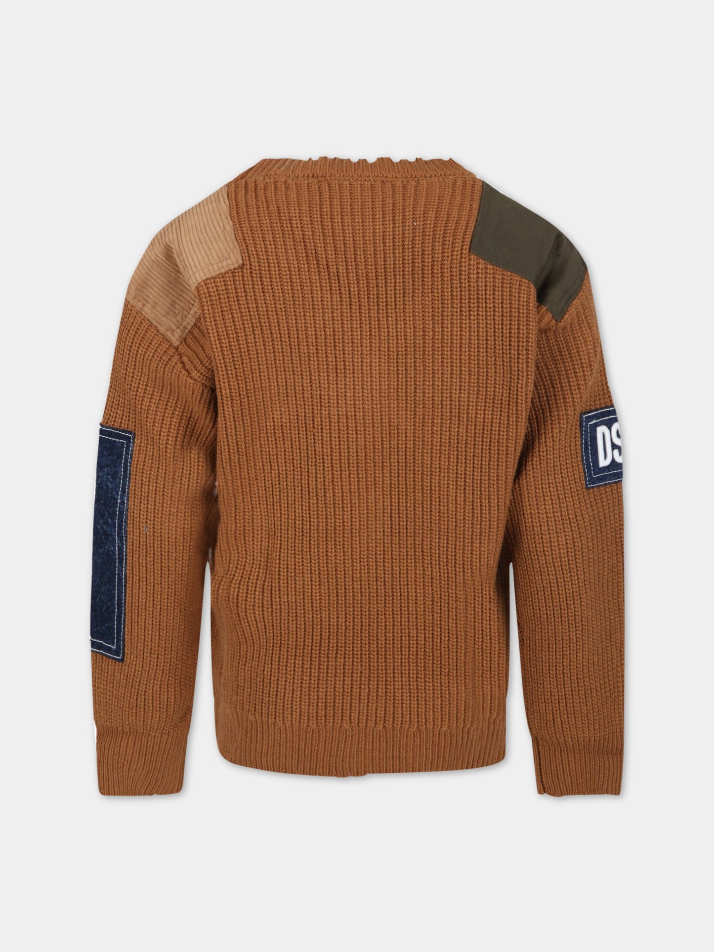 Maglione marrone per bambino con patchs,Dsquared2,DQ1157 D0A15 D2K138M DQ759