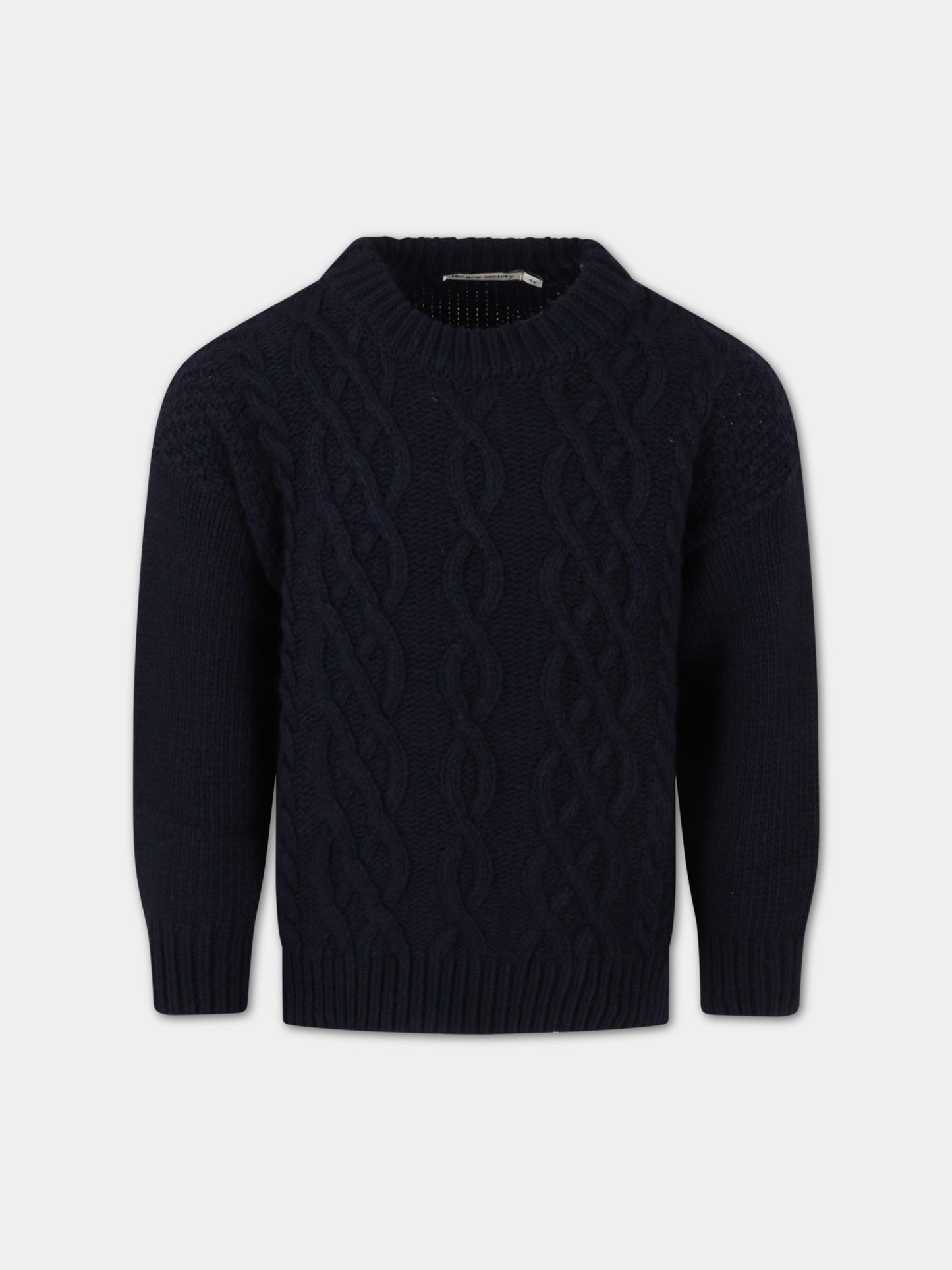 Maglione Enzo blu per bambino con patch logato,The New Society,W22-K/KN05-ENZO