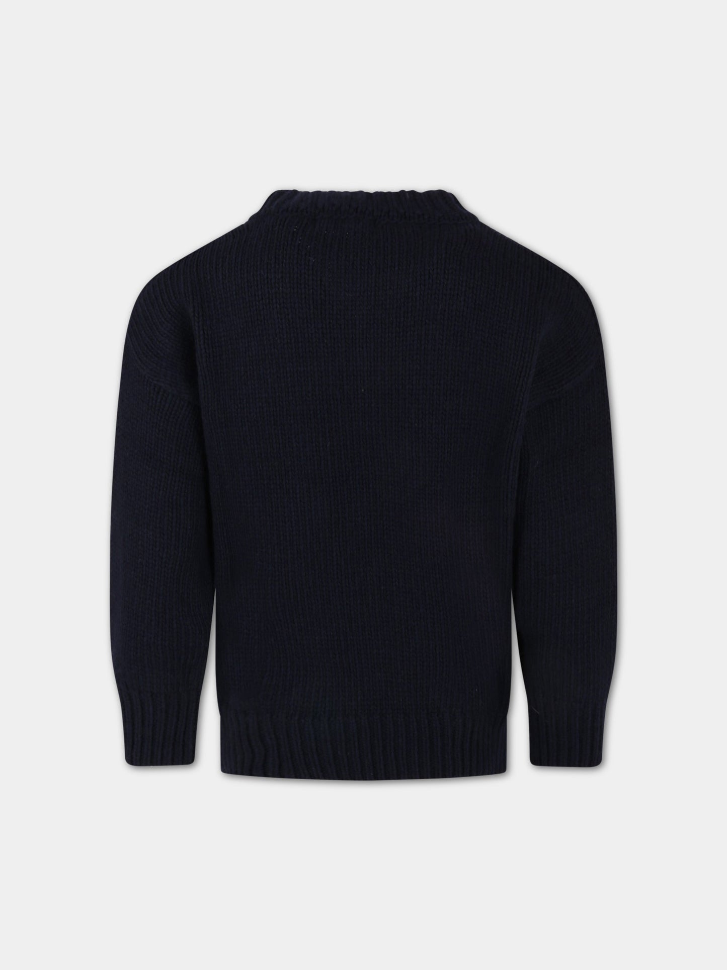Maglione Enzo blu per bambino con patch logato,The New Society,W22-K/KN05-ENZO