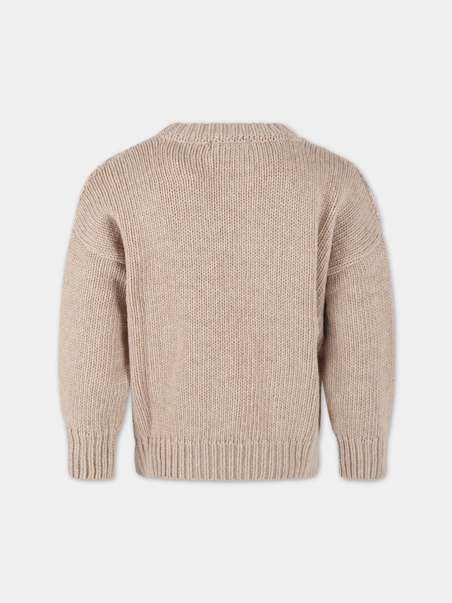 Maglione Enzo beige per bambino con patch logato,The New Society,W22-K/KN05-ENZO