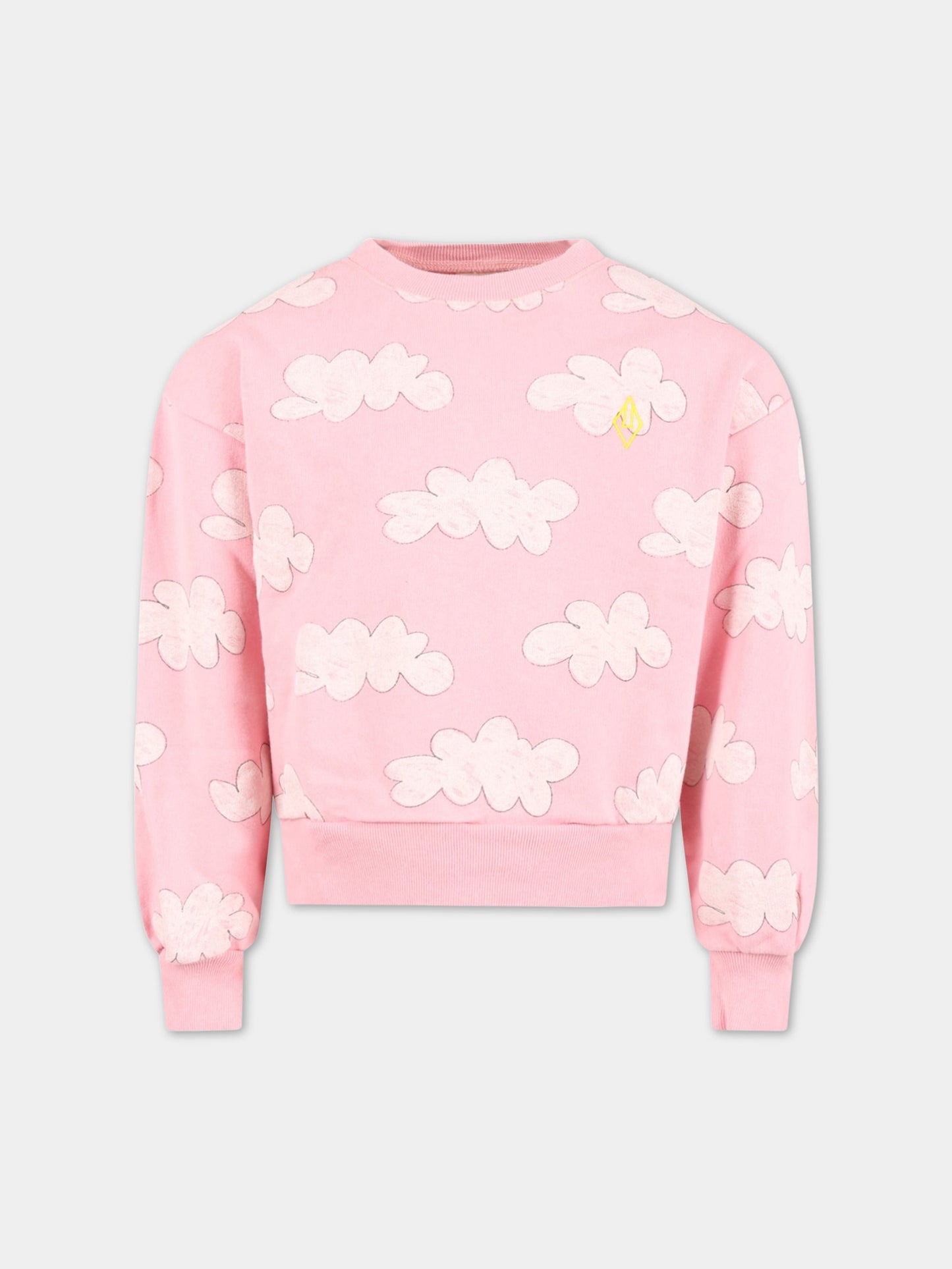 Felpa rosa per bambina con nuvole bianche e logo giallo,The Animals Observatory,S23009 152
