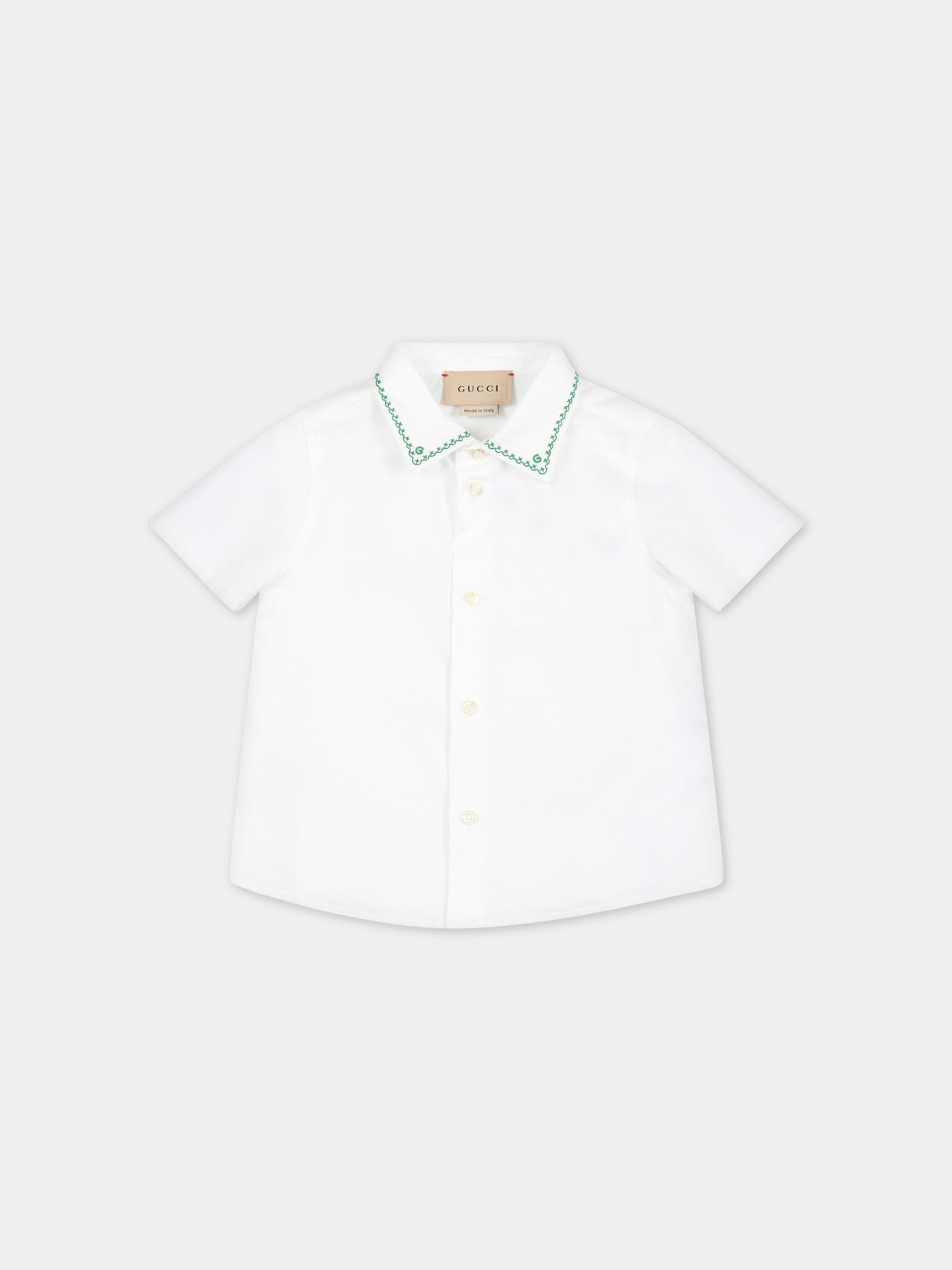 Camicia bianca per neonato con ricami e logo,Gucci Kids,722251 XWAV7 9543