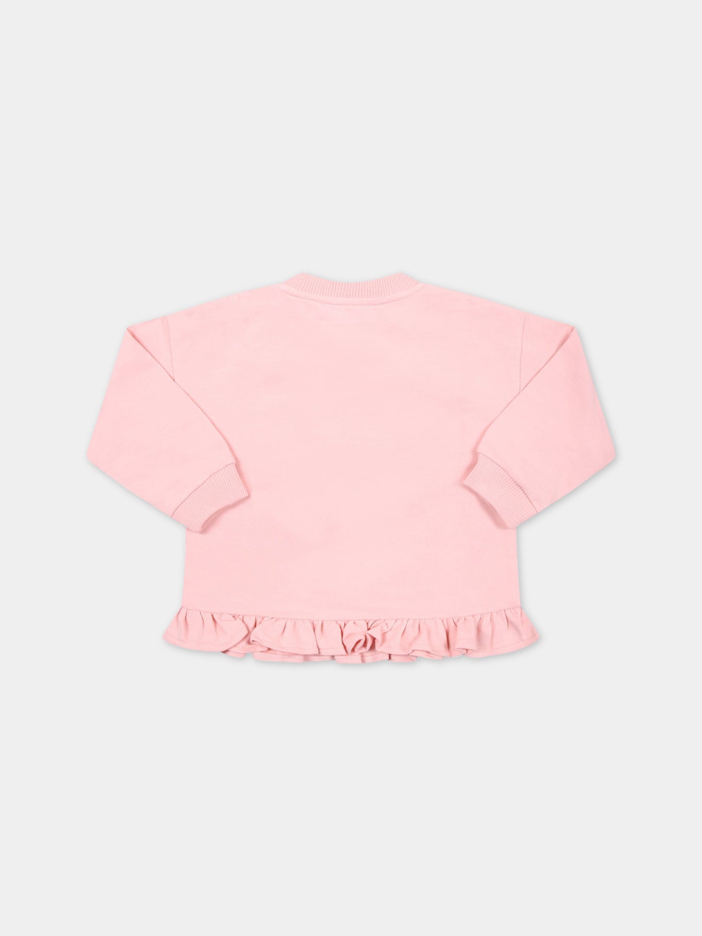 Felpa rosa per neonata con Teddy Bear e rouches,Moschino Kids,MDF02O LDA12 50209
