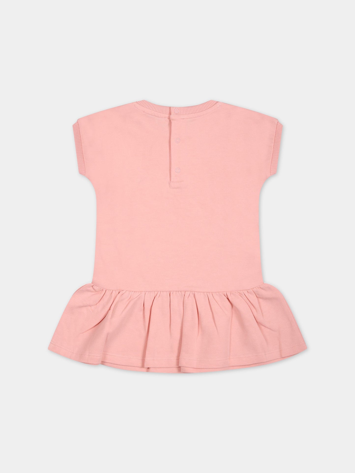 Vestito rosa per neonata con Teddy Bear e fiore,Moschino Kids,MEV06U LDA12 50209