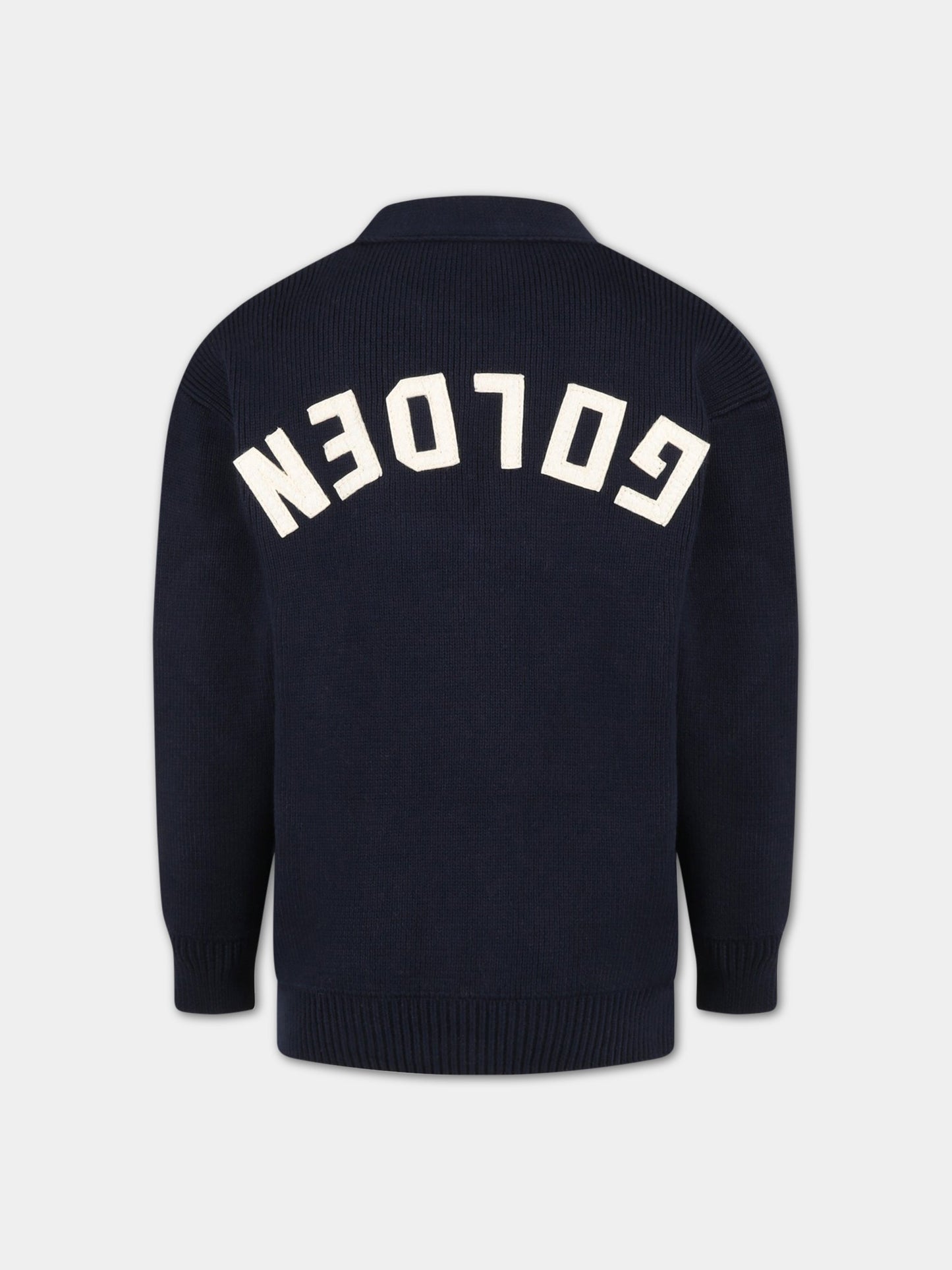 Cardigan blu per bambino con logo avorio,Golden Goose,GYP01400 P001082 50501