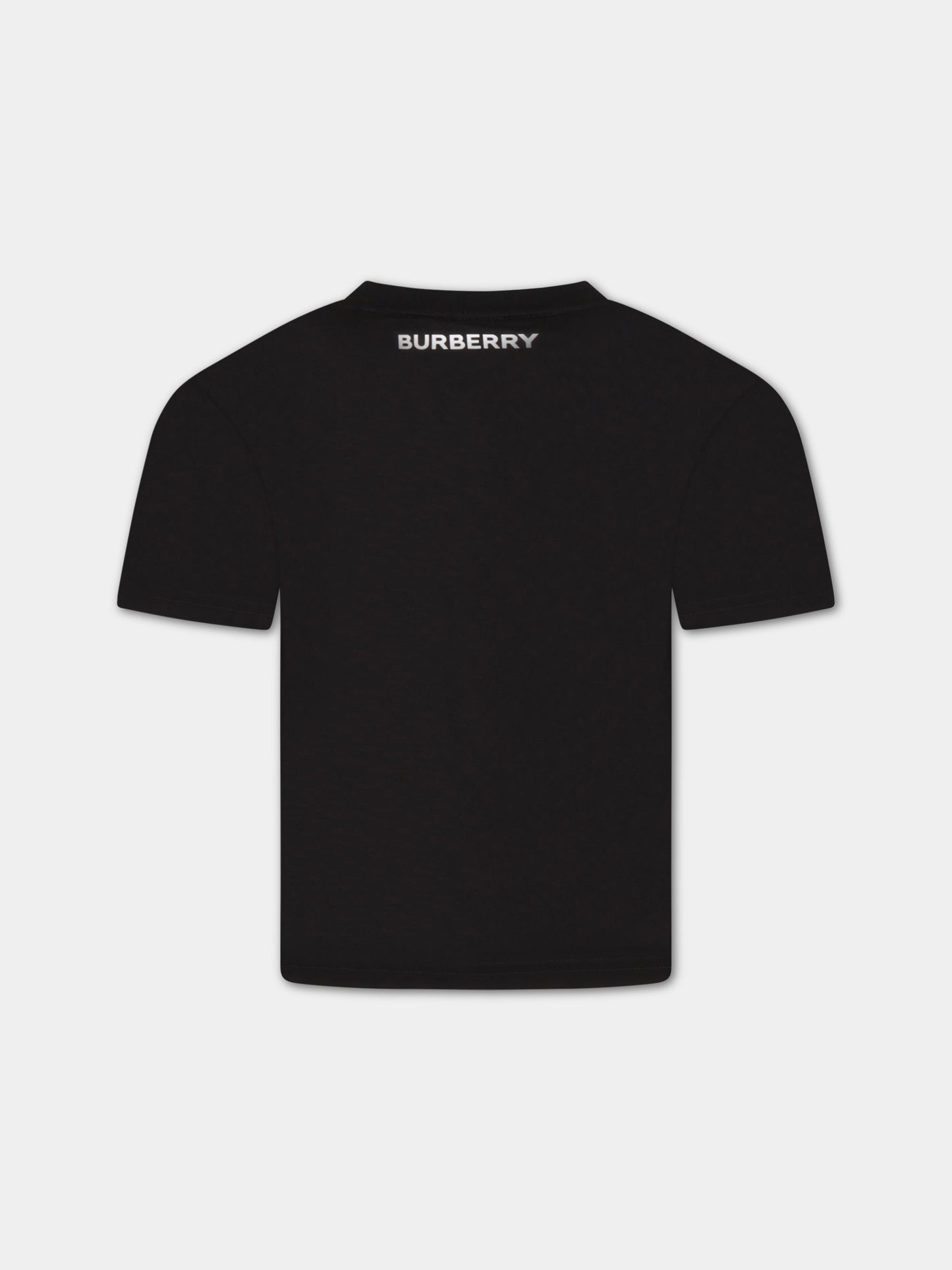 T-shirt nera per bambini con check vintage,Burberry Kids,8064784