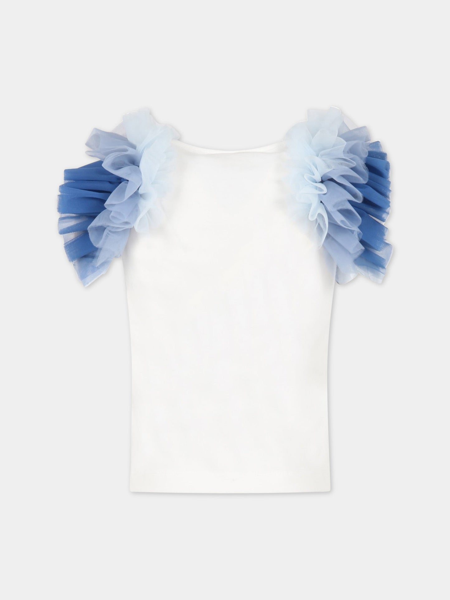 T-shirt bianca per bambina con logo e fiore,Monnalisa,71A604 1201 0152