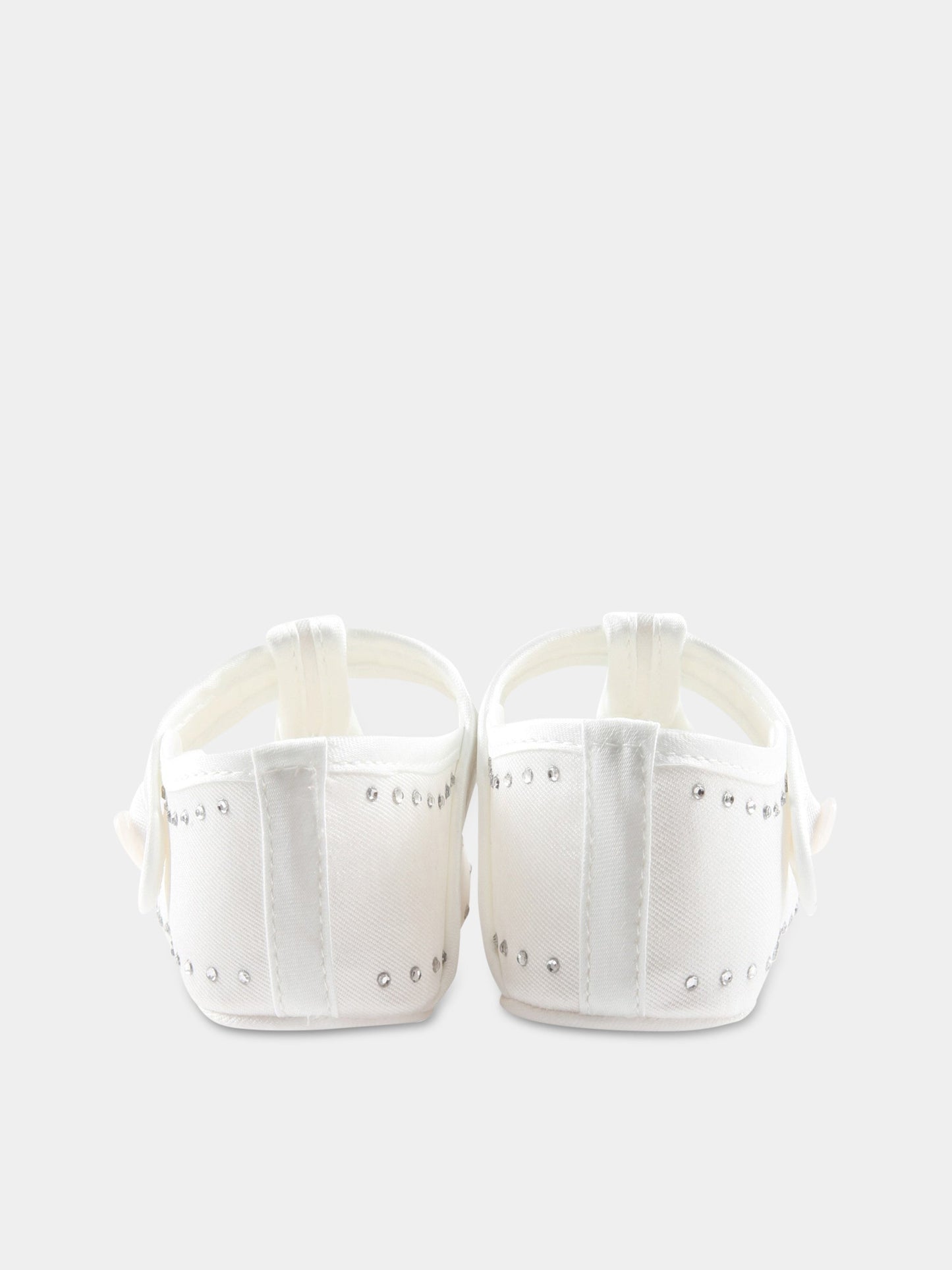 Scarpe bianche da culla per neonata con strass,Monnalisa,73A002 1115 0001