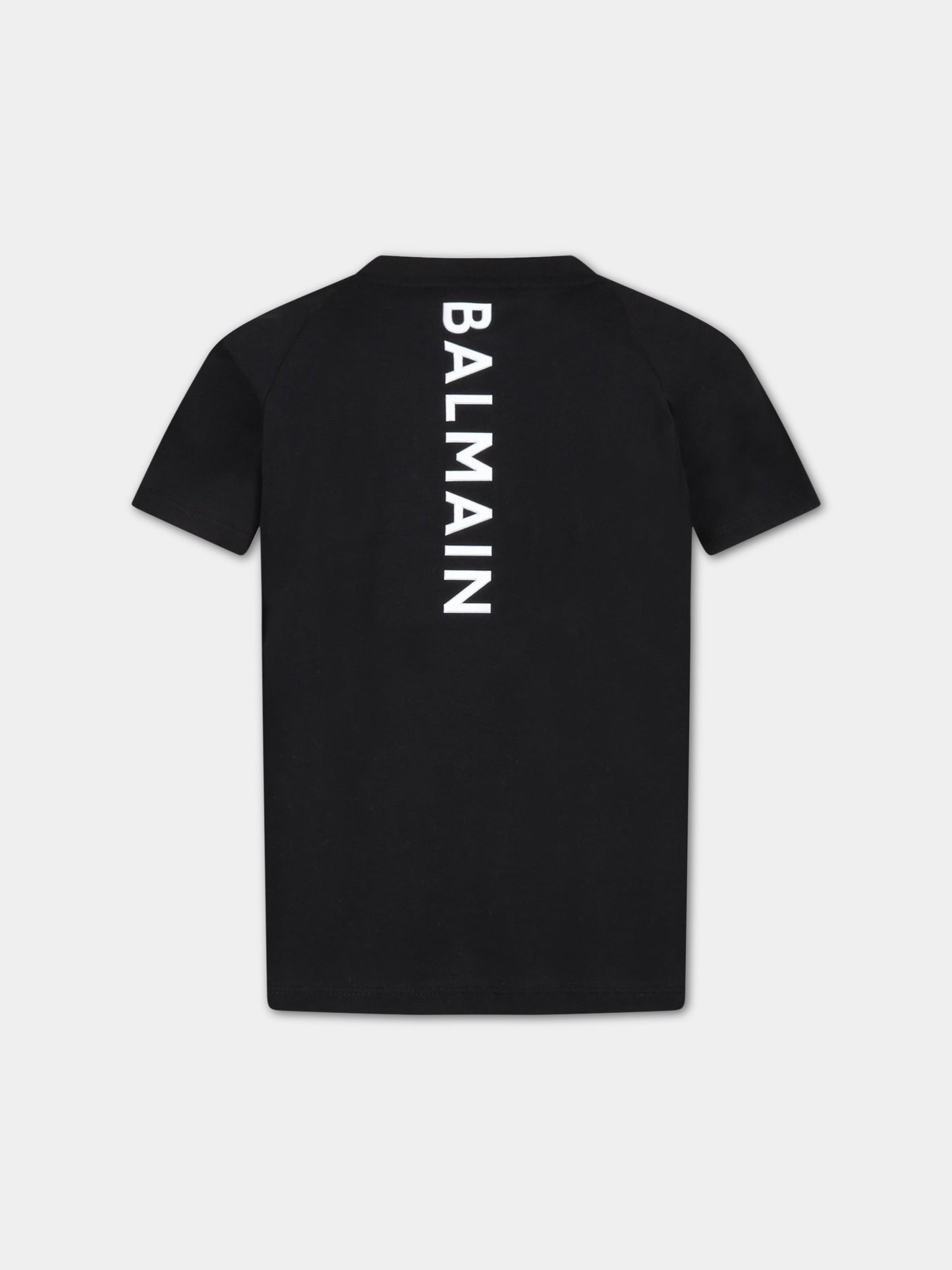 T-shirt nera per bambini con logo bianco,Balmain Kids,BS8P11 Z0057 930BC