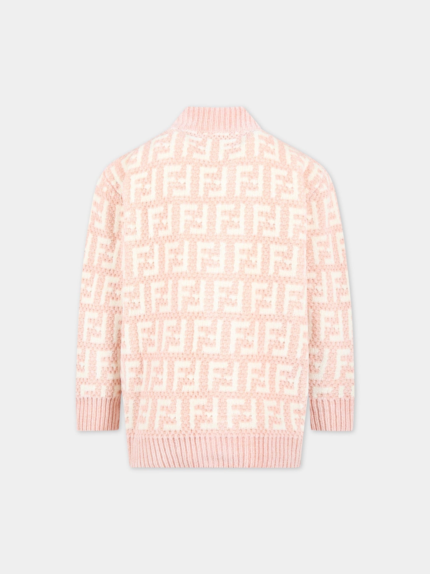 Cardigan rosa per bambina con FF bianche,Fendi Kids,JUG042 AMHA F1JDB