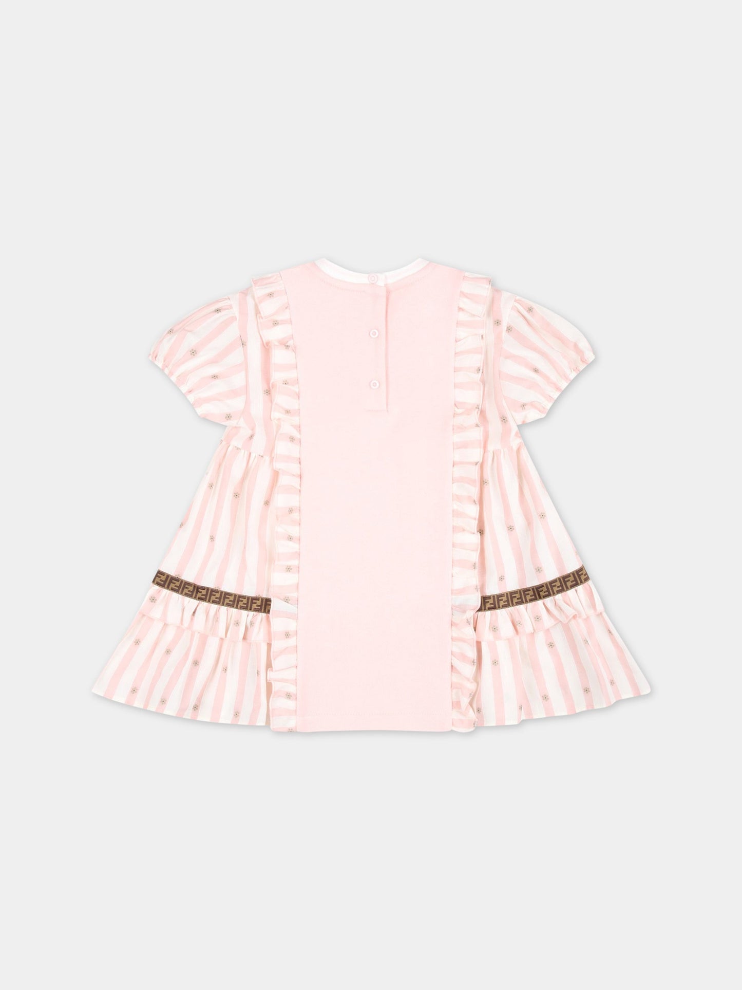 Vestito rosa per neonata con orso marrone e FF,Fendi Kids,BFB438 5V0 F16WG