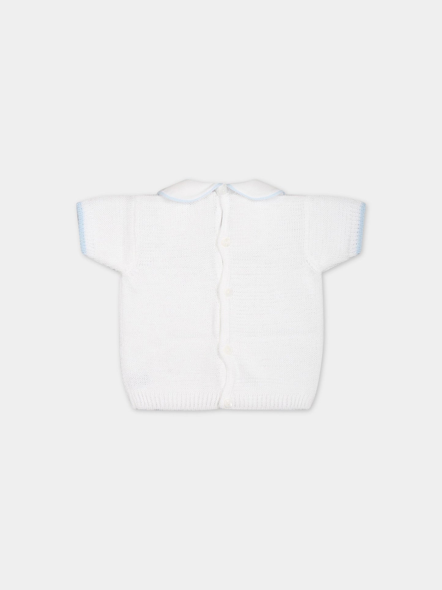 Maglione bianco per neonato con pois celesti,Little Bear,6014 BIANCO/CIELO