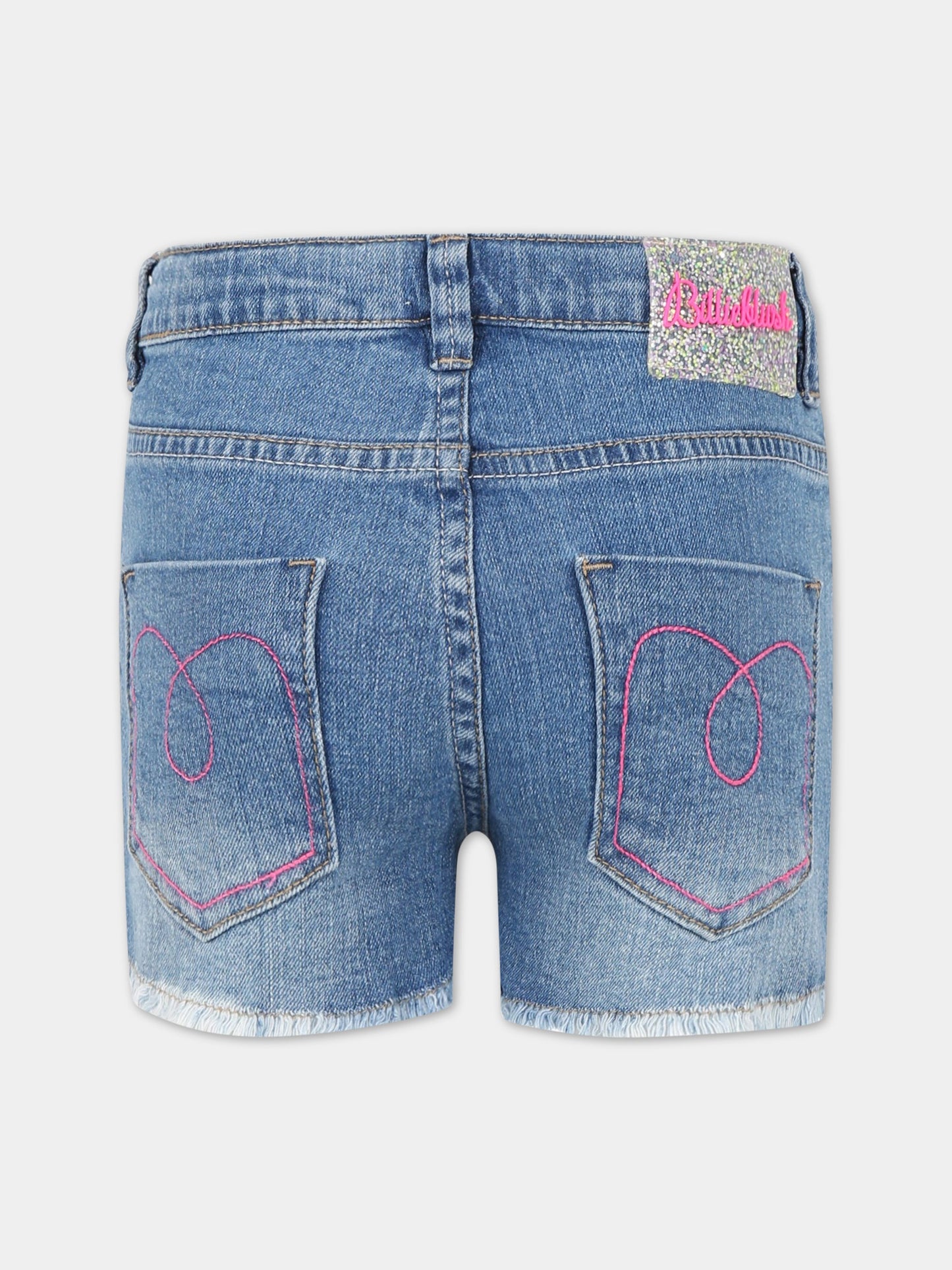 Shorts blu per bambina con scritta Dream e farfalle,Billieblush,U14644 Z18