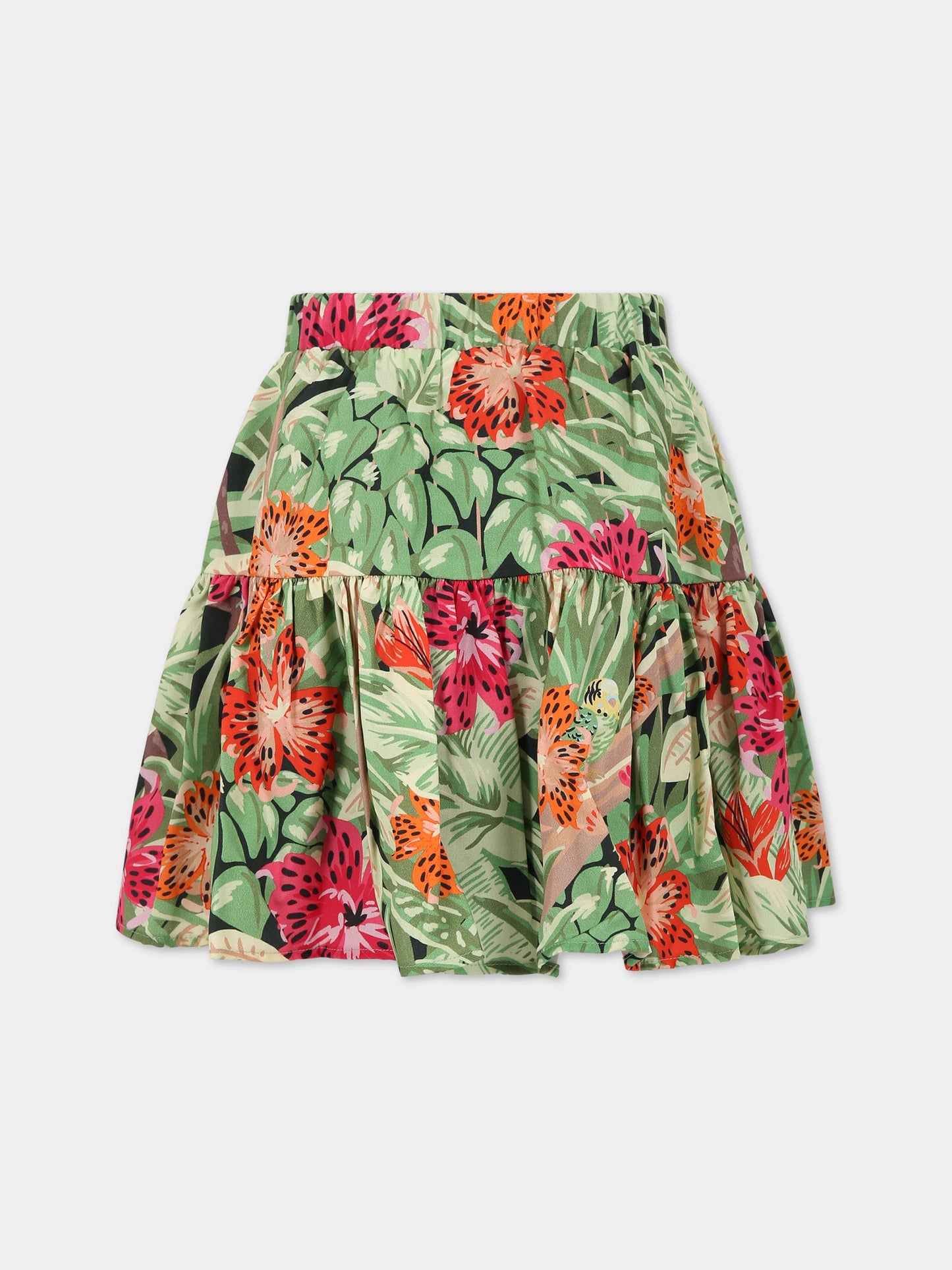 Gonna multicolor per bambina con stampa giungla e logo,Kenzo Kids,K13086 675