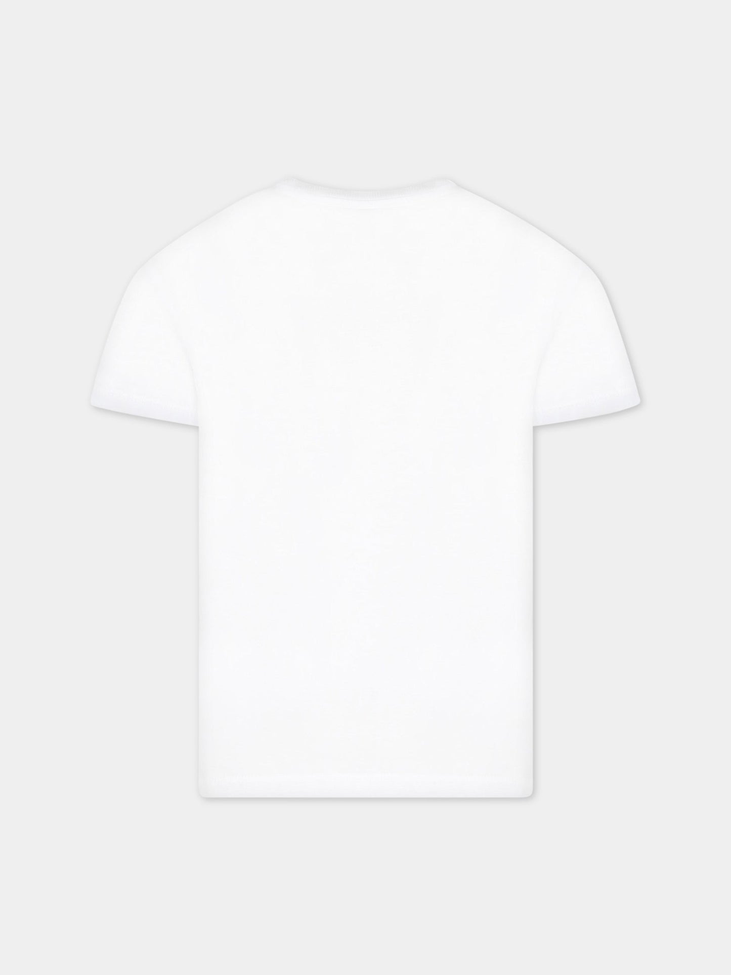 T-shirt bianca per bambino con iconica tigre e logo,Kenzo Kids,K25803 10P