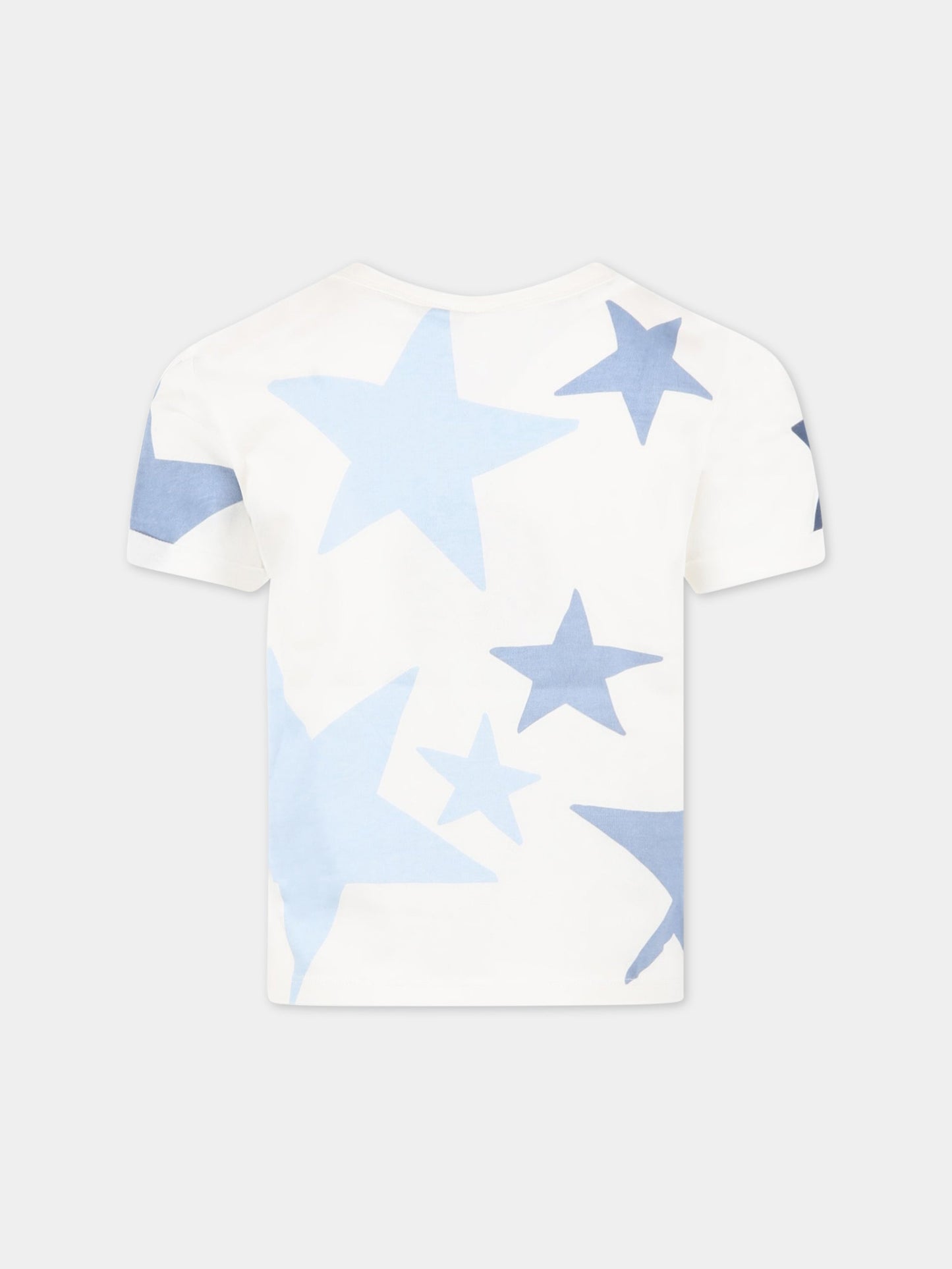 T-shirt bianca per bambina con stelle e logo,Stella Mccartney Kids,TS8C11 Z0913 101MC