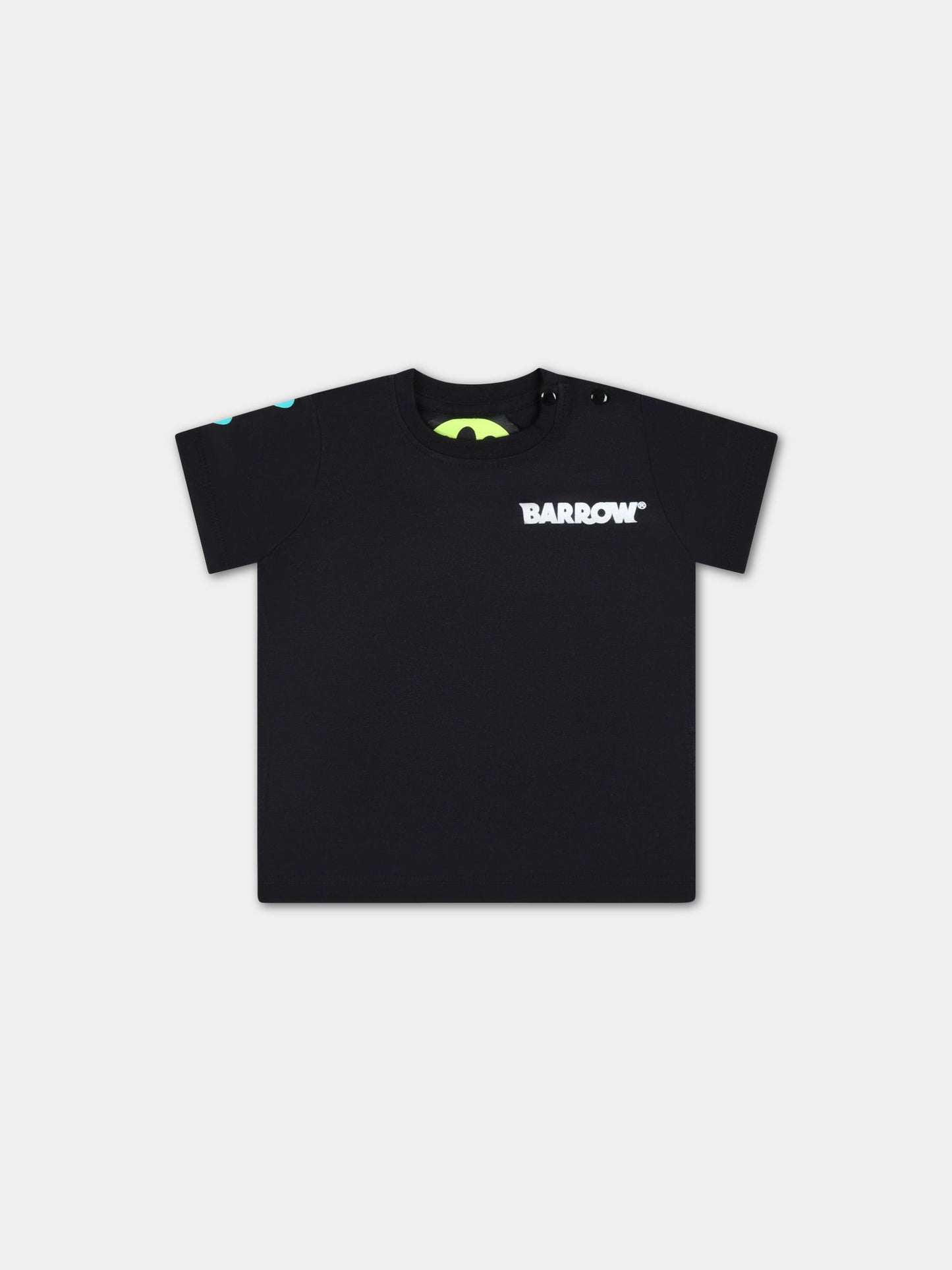 T-shirt nera per neonato con logo verde e smile,Barrow,033119 110
