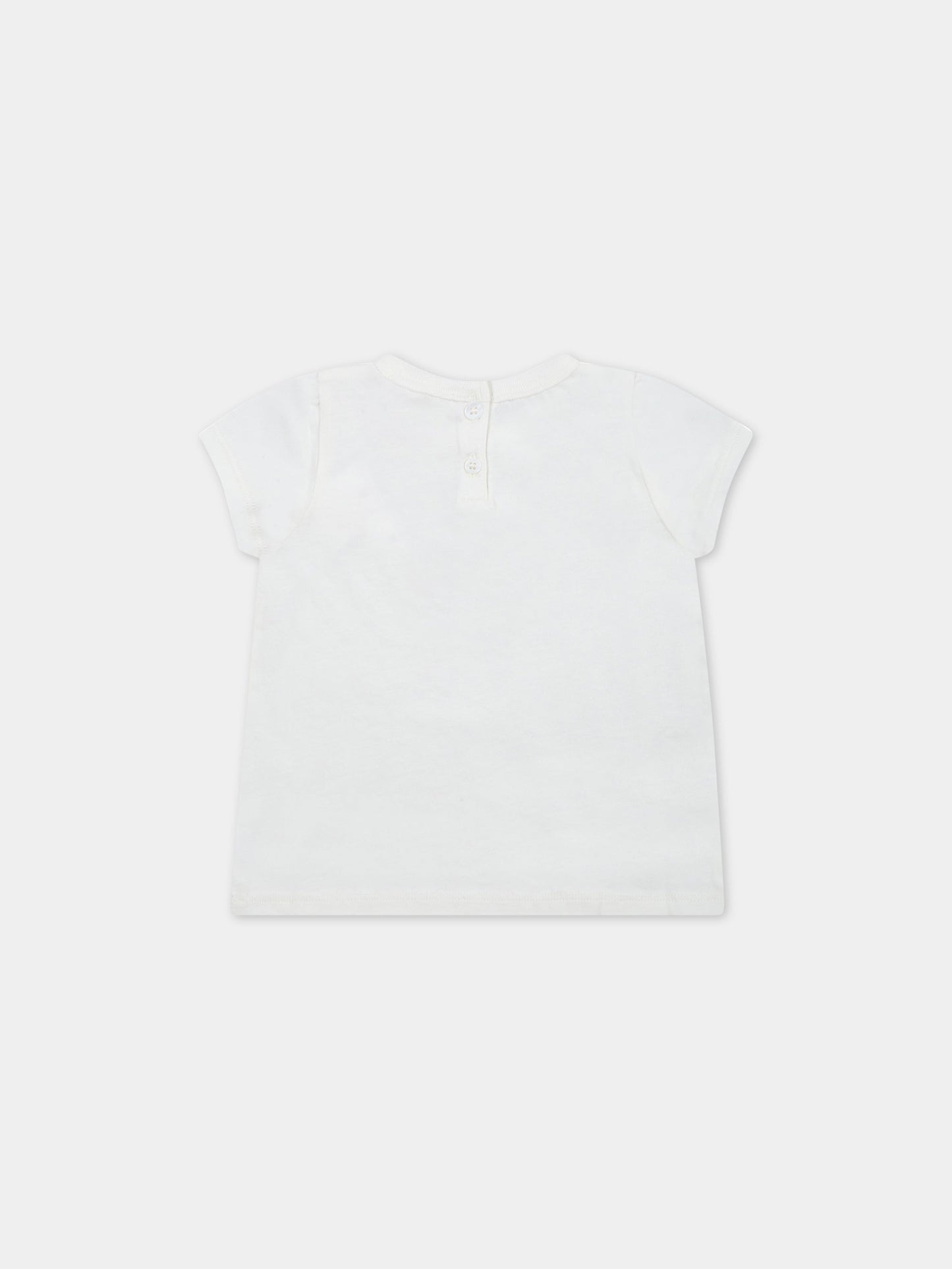 T-shirt bianca per bambina con panda e iconica ciliegia,Bonpoint,S03XTSK00002 102