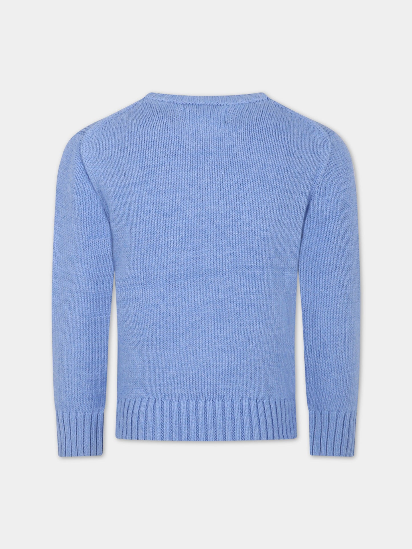 Maglione celeste per bambino con orso e logo,Ralph Lauren Kids,900999001