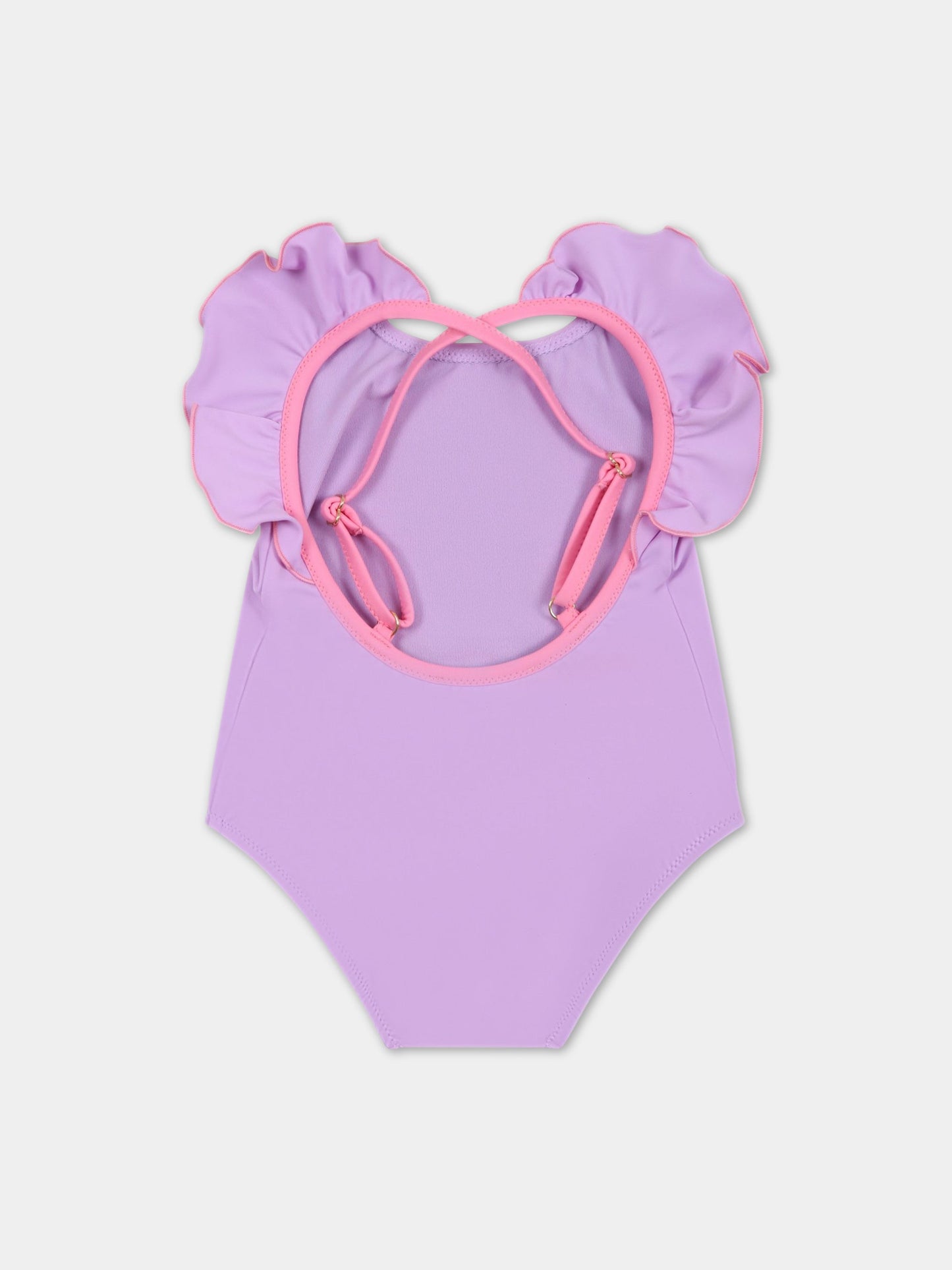 Costume viola da bagno per neonata con rouches e Medusa,Versace,1009577 1A05853 2L750