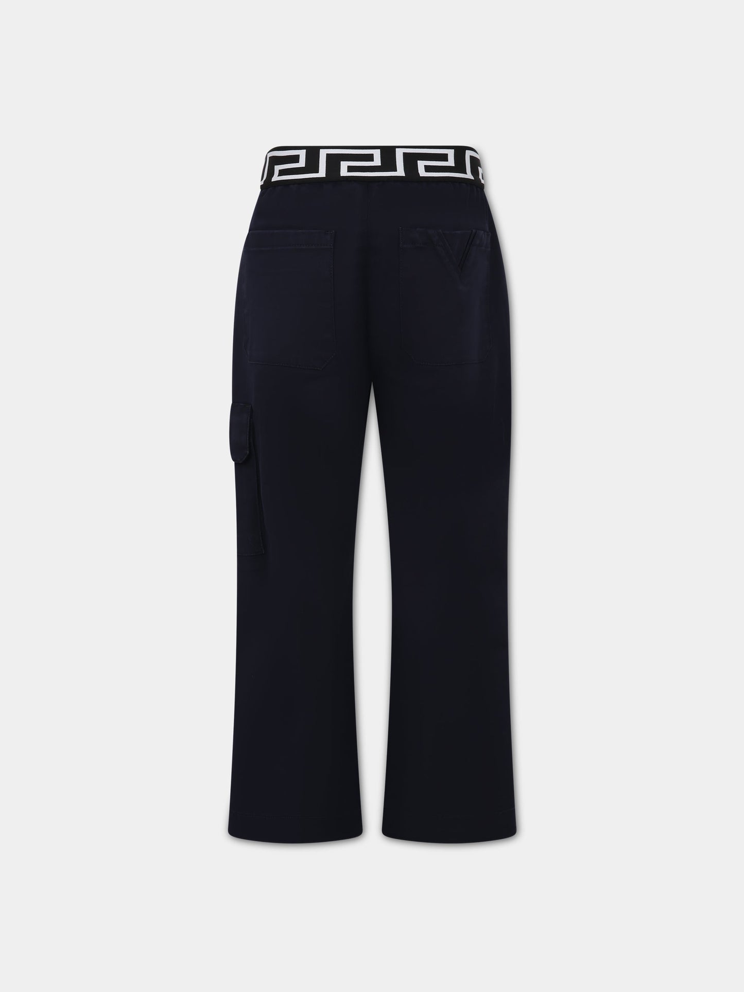 Pantaloni blu per bambino con iconica Greca e logo,Versace,1002266 1A06498 1U180