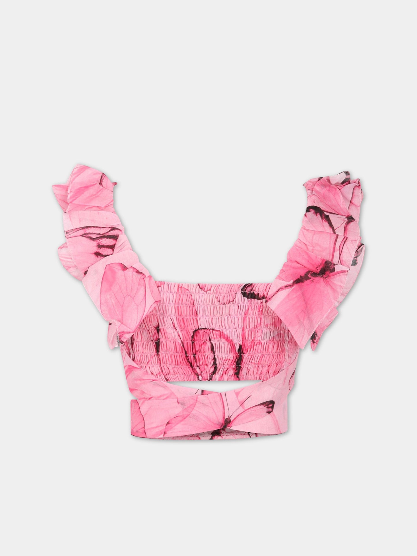 T-shirt fucsia per bambina con logo,Blumarine Baby,IA3077T2523 Q9214