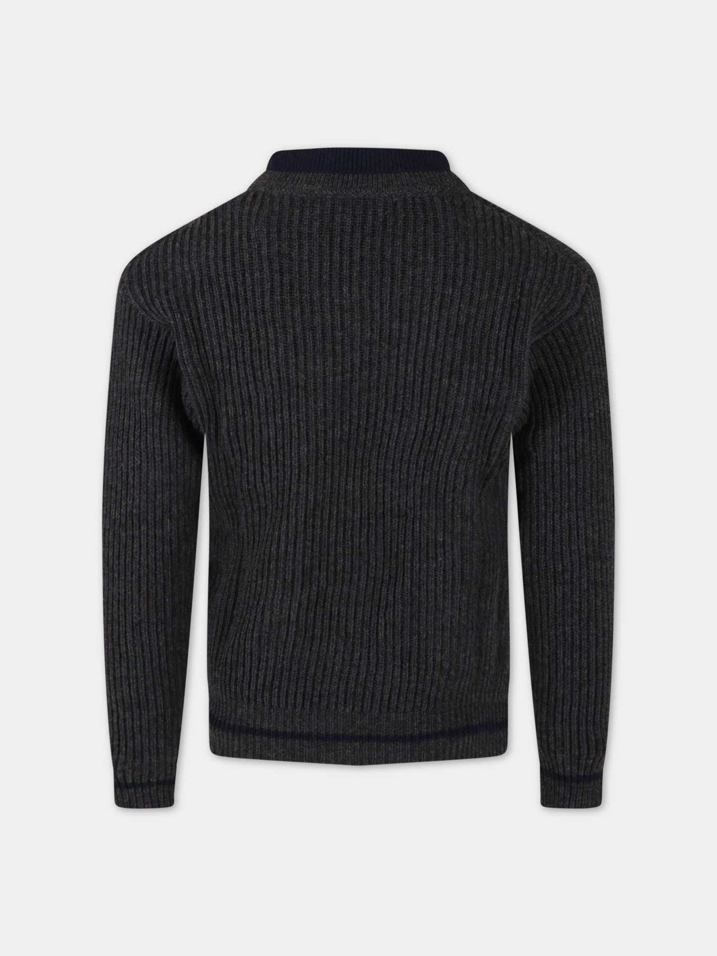 Maglione grigio per bambino con logo blu ricamato,Dondup Kids,DMMA35 FL116 YD026 5002