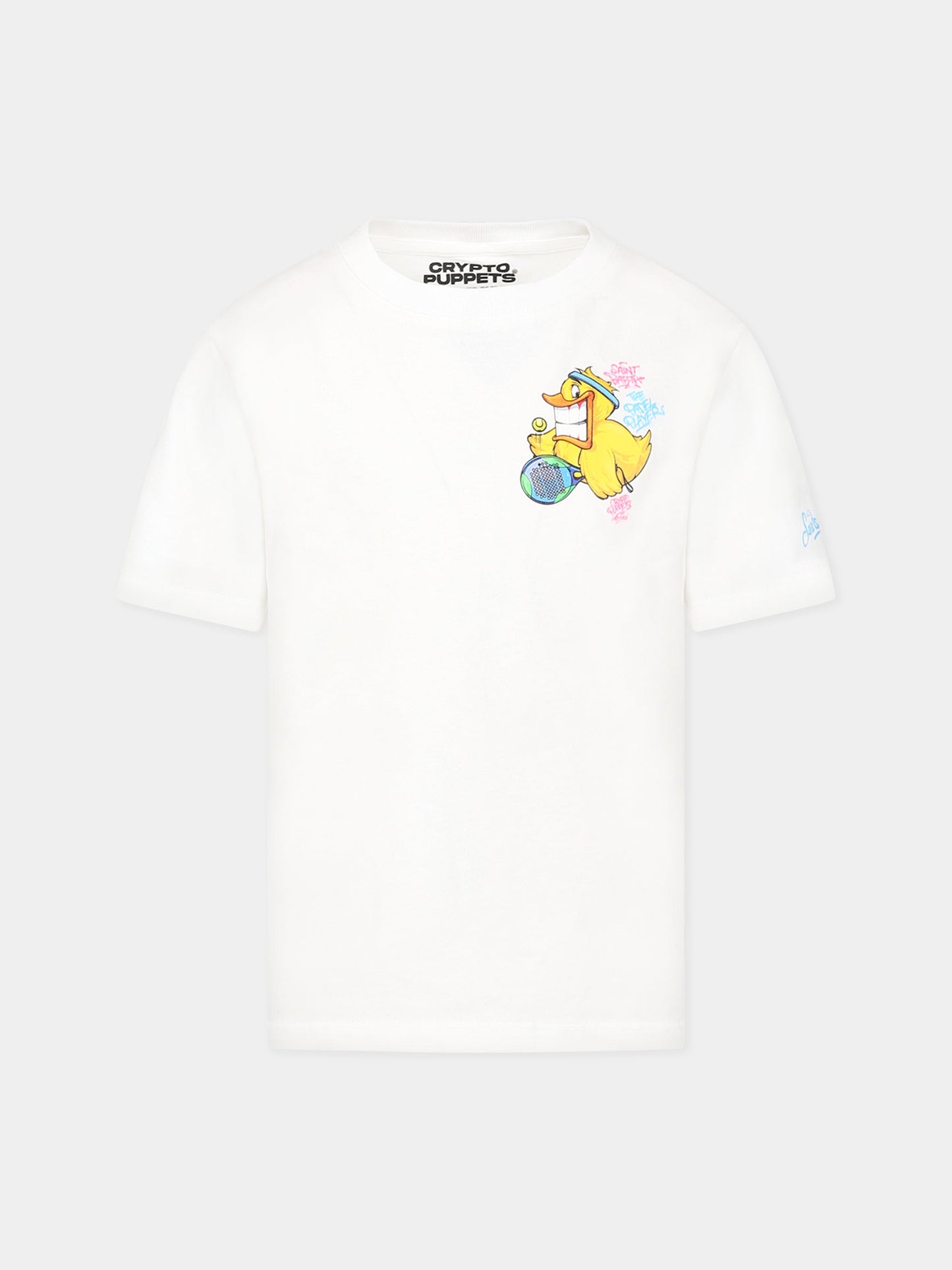 T-shirt bianca per bambino con stampa Ducky, logo e scritta The padel players ,Mc2 Saint Barth,PORTOFINO JR CPT DUCKY PADEL 01N