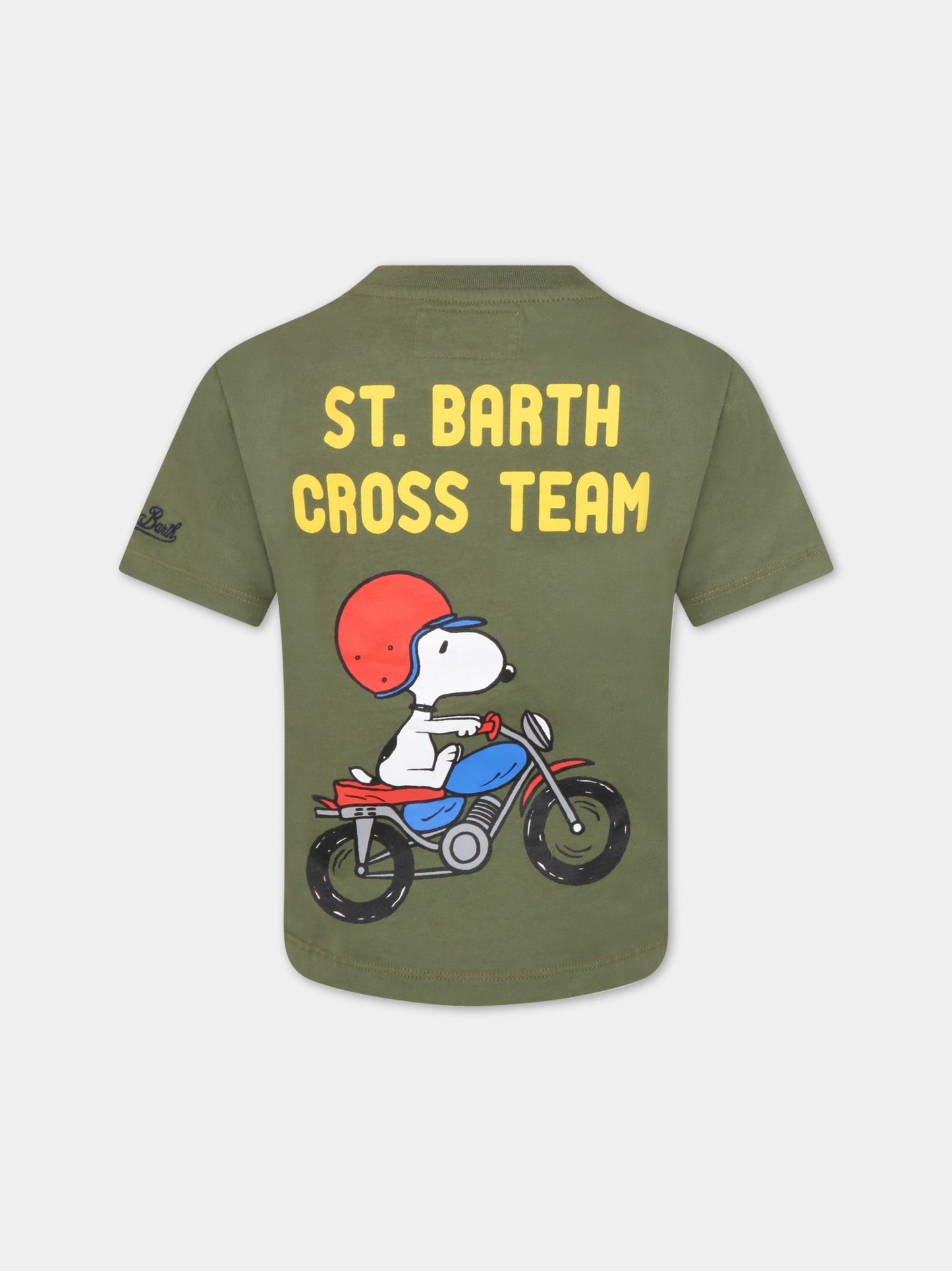 T-shirt verde per bambino con Snoopy e logo,Mc2 Saint Barth,00452C