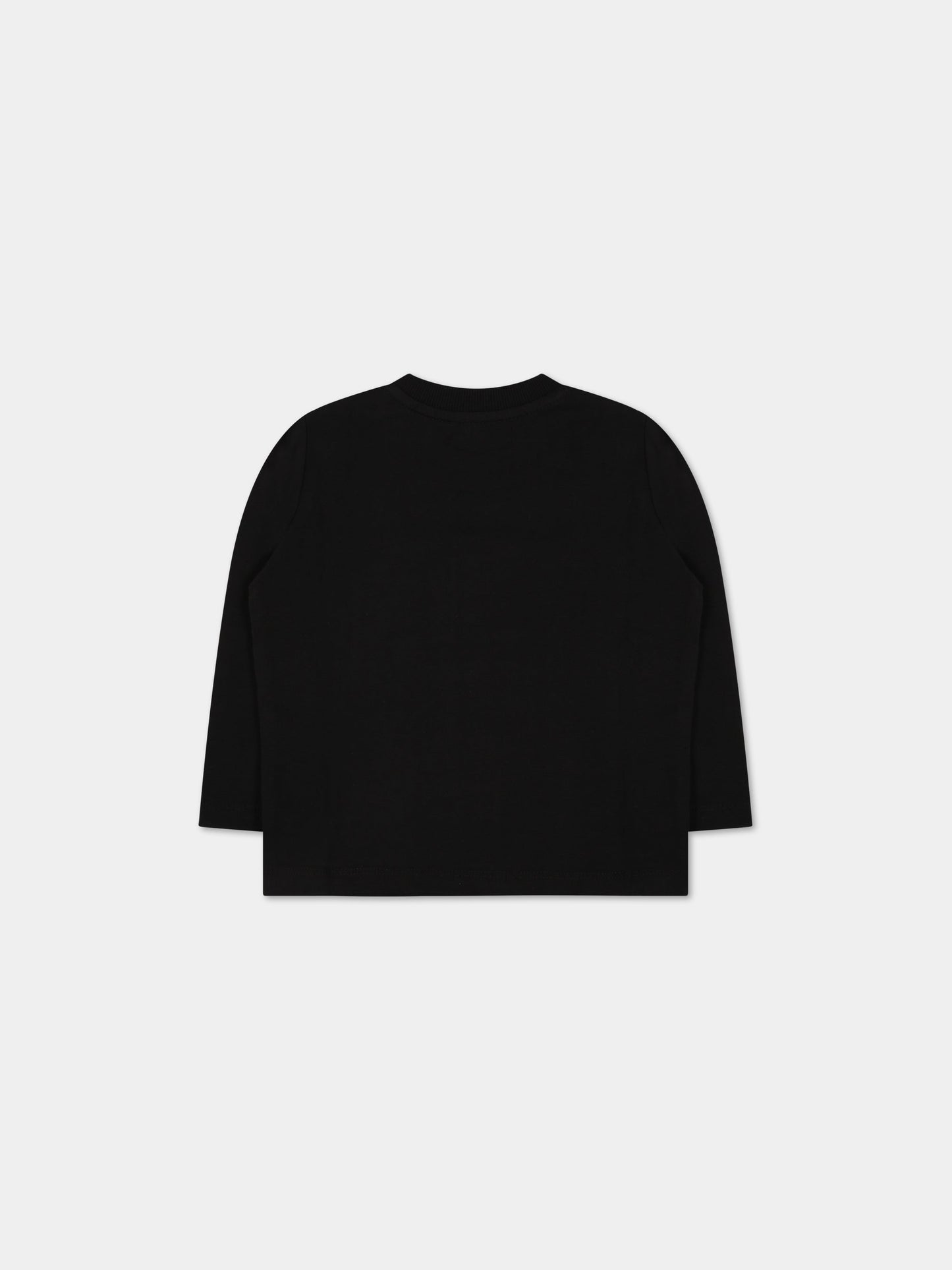 T-shirt nera per neonato con Teddy Bear e logo,Moschino Kids,MMO00E LBA19 60100