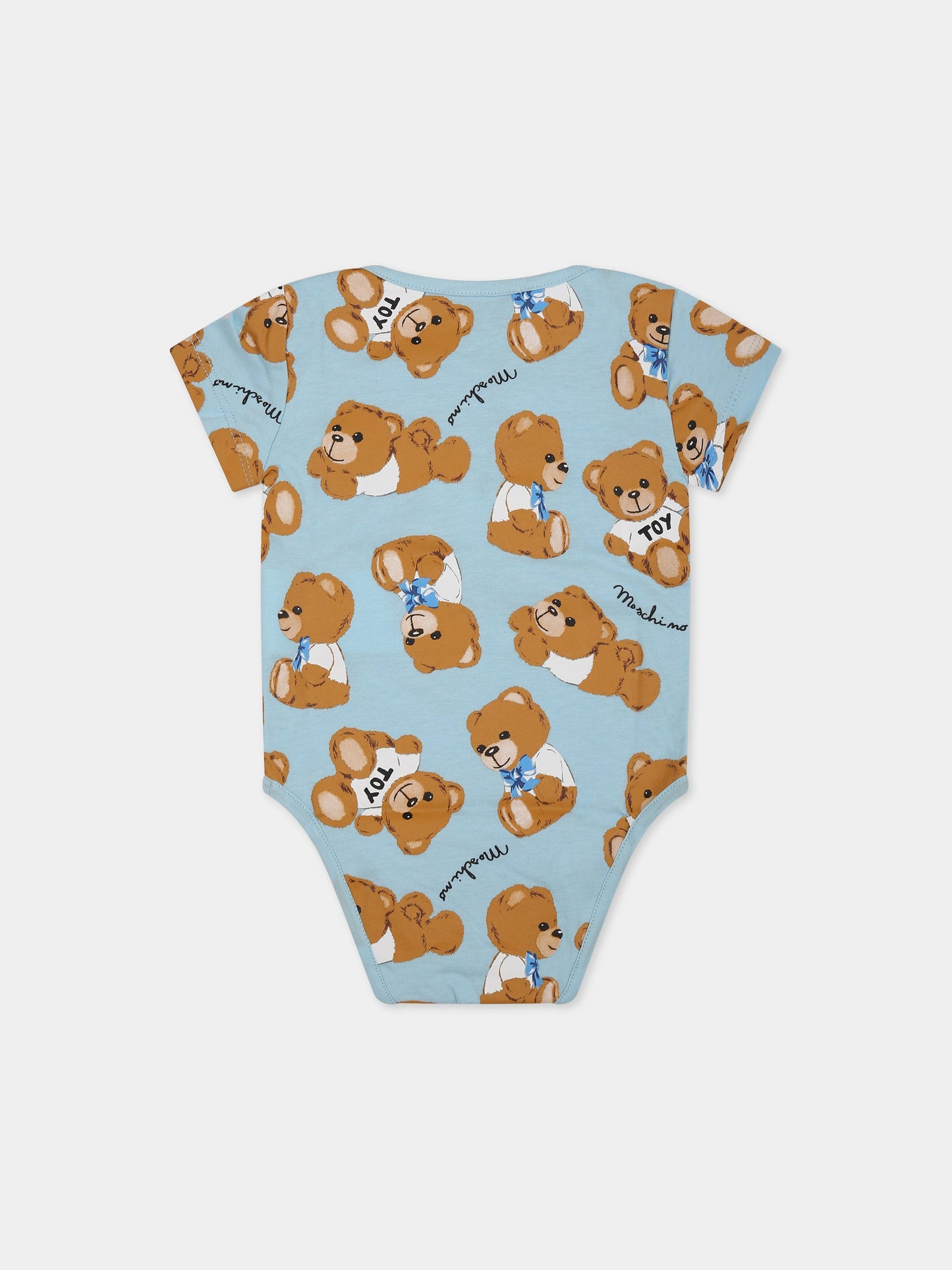 Body celeste per neonato con stampa Teddy Bear e logo all-over,Moschino Kids,MUT02U LAB48 82578