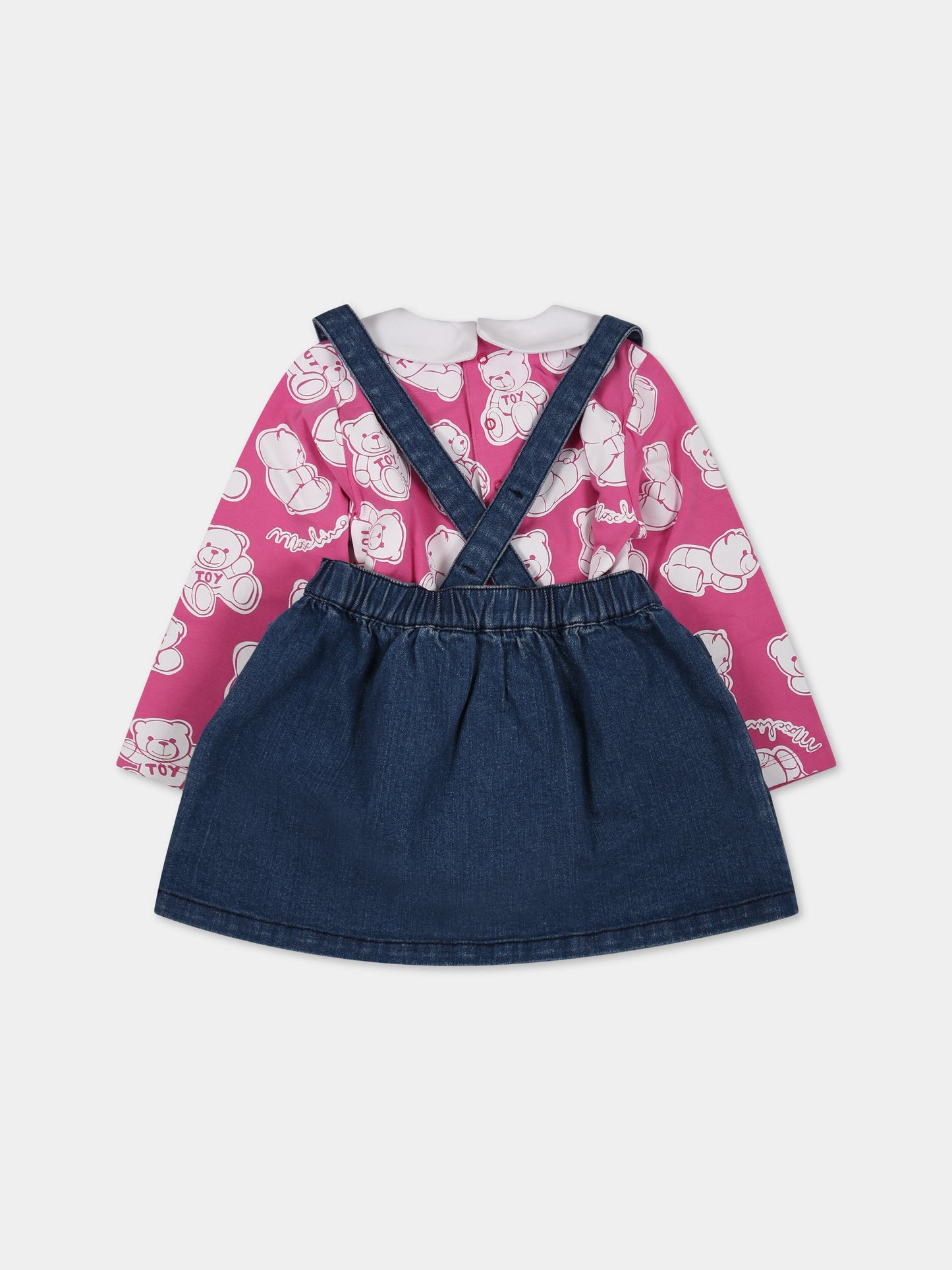 Completo multicolor per neonata con Teddy bear e logo,Moschino Kids,MDK02C LXE16 82575