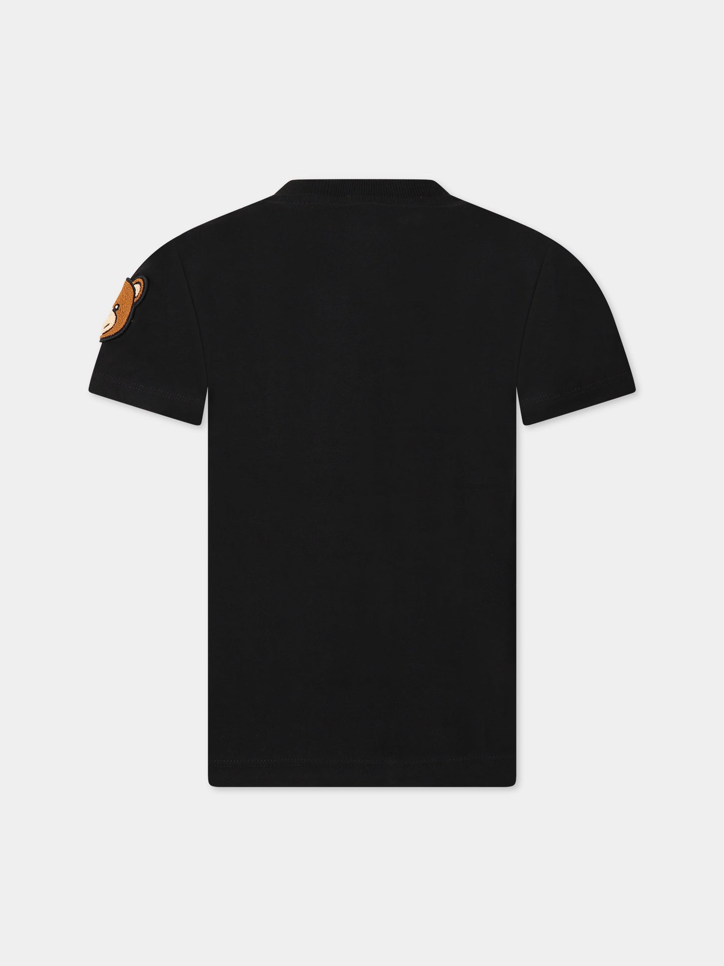 T-shirt nera per bambini con logo e Teddy Bear,Moschino Kids,HUM03Q LAA10 60100