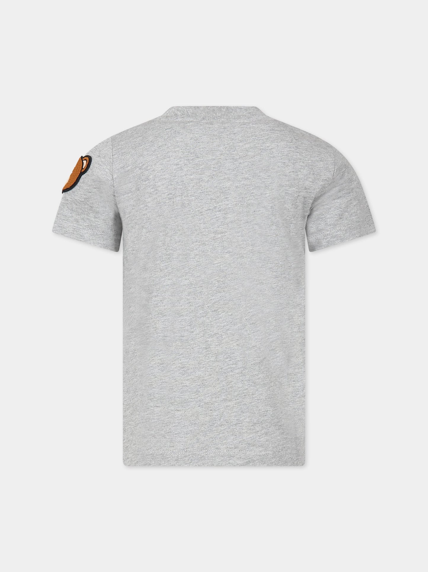 T-shirt grigia per bambini con logo e Teddy Bear,Moschino Kids,HUM03Q LAA10 60901