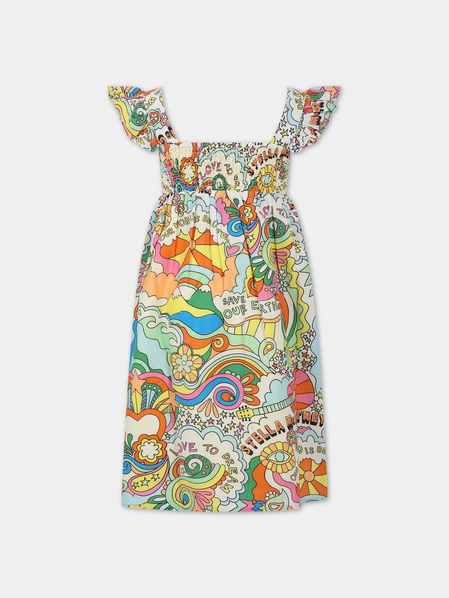 Vestito multicolor per bambina con vortici e chitarre,Stella Mccartney Kids,TS1A12 Z0888 101MC