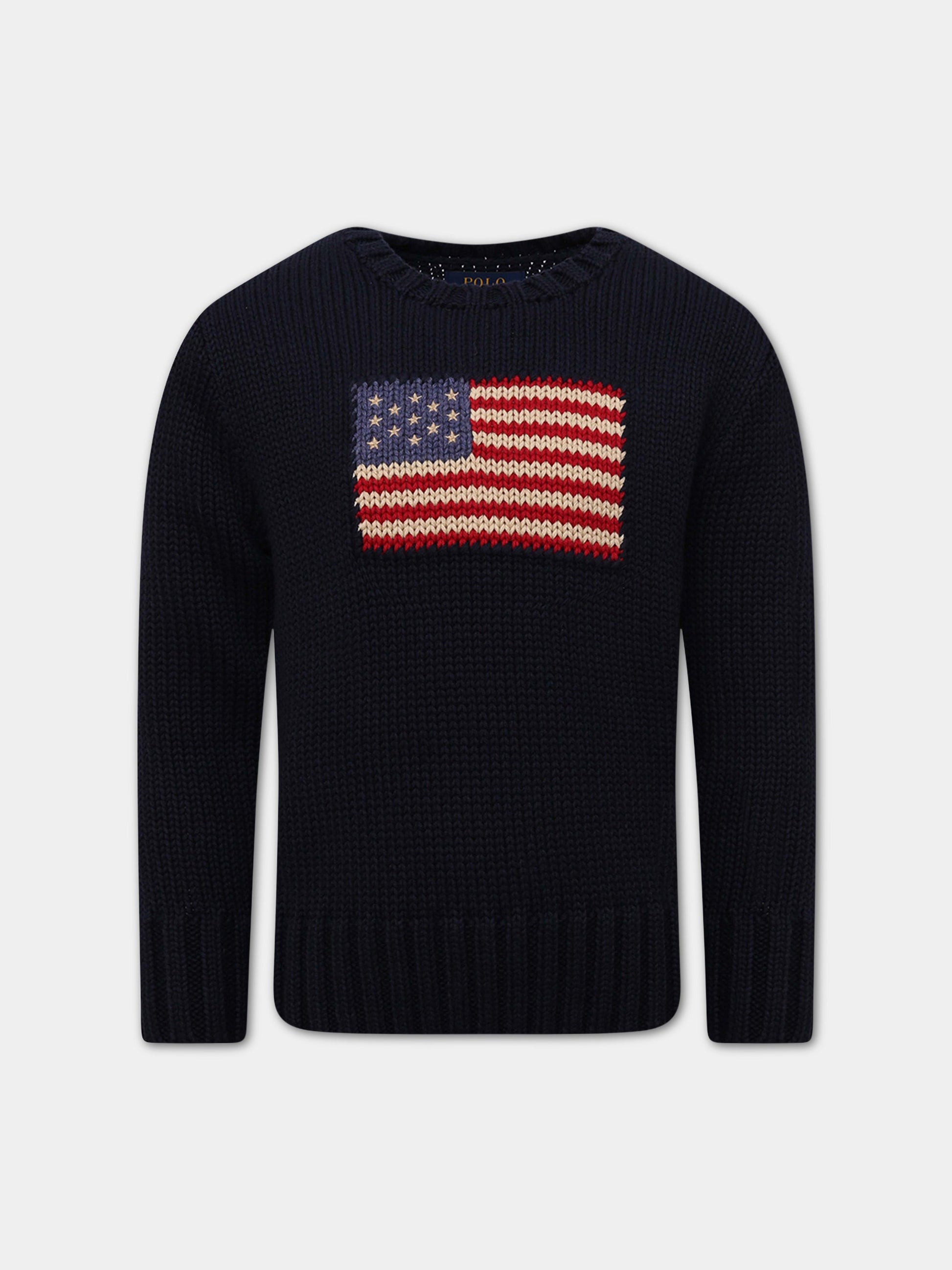 Maglione blu per bambini con iconica bandiera,Ralph Lauren Kids,668285001