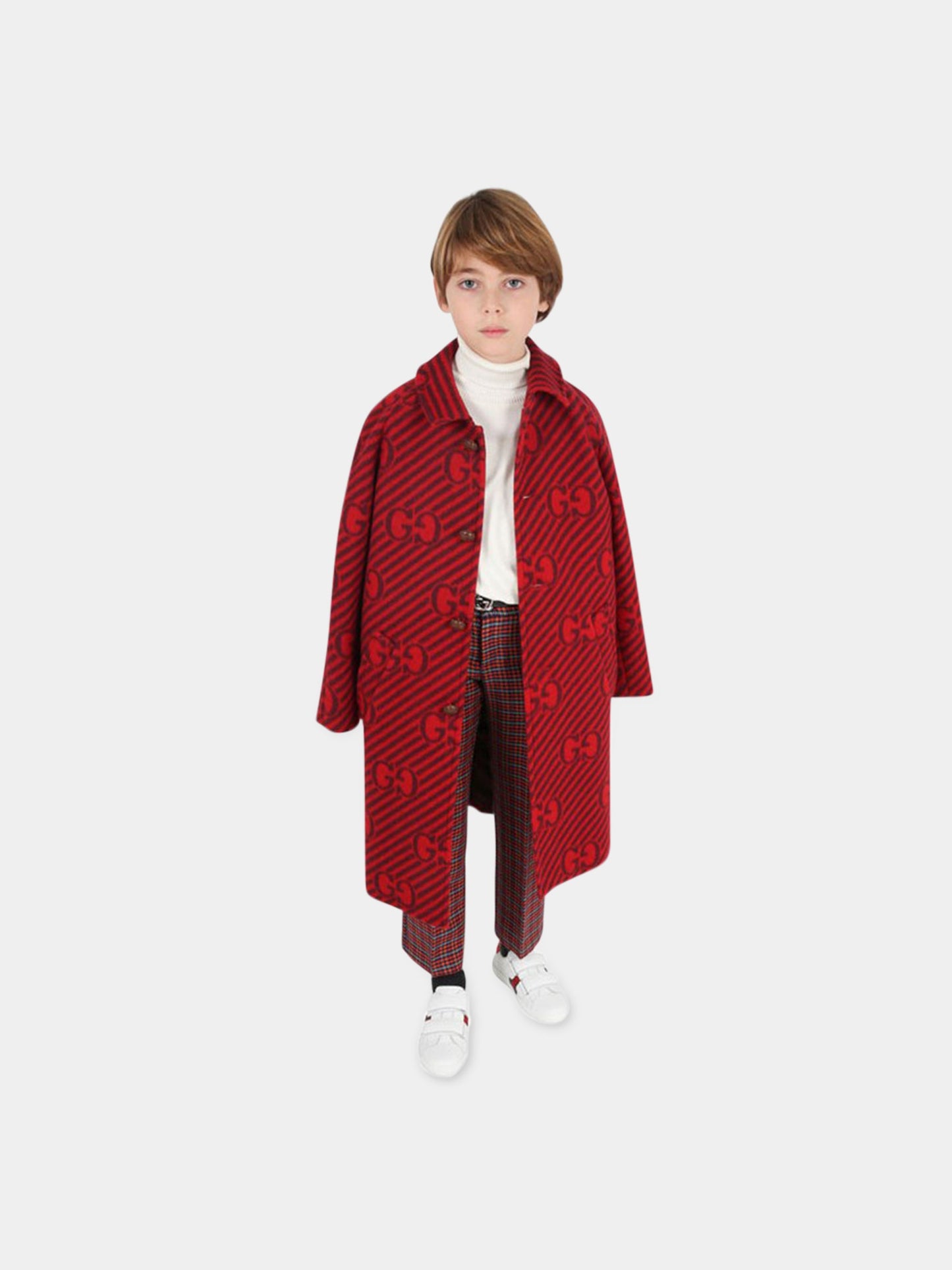 Sneaker bianche per bambini con dettaglio verde e rosso,Gucci Kids,455447/448/455496 CPWP0 9085