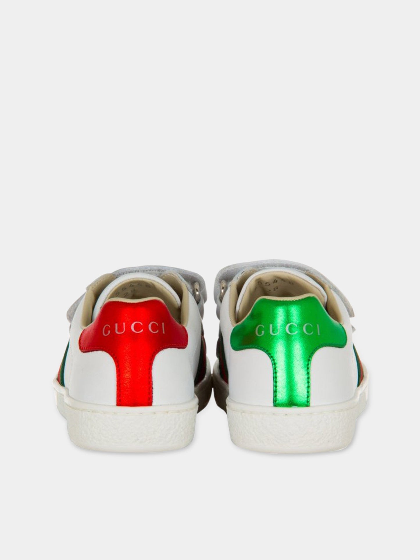 Sneaker bianche per bambini con dettaglio verde e rosso,Gucci Kids,455447/448/455496 CPWP0 9085