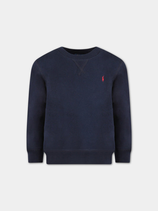 Felpa blu per bambino con cavalino rosso,Ralph Lauren Kids,772102002