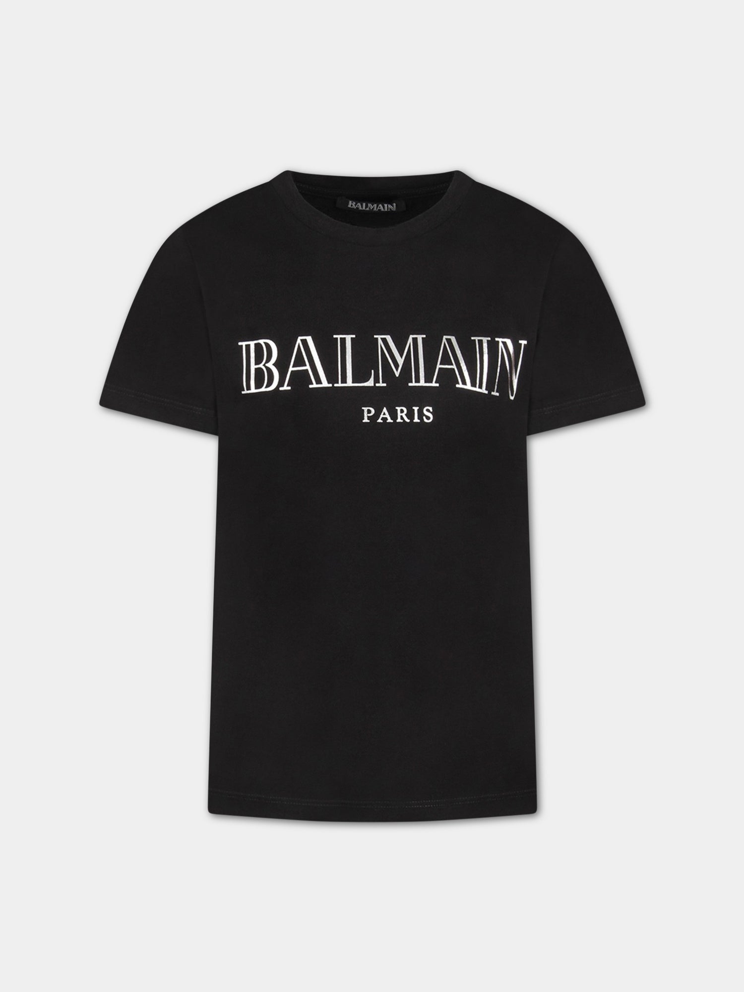 T-shirt nera per bambini con logo,Balmain Kids,6M8721 MX030 930