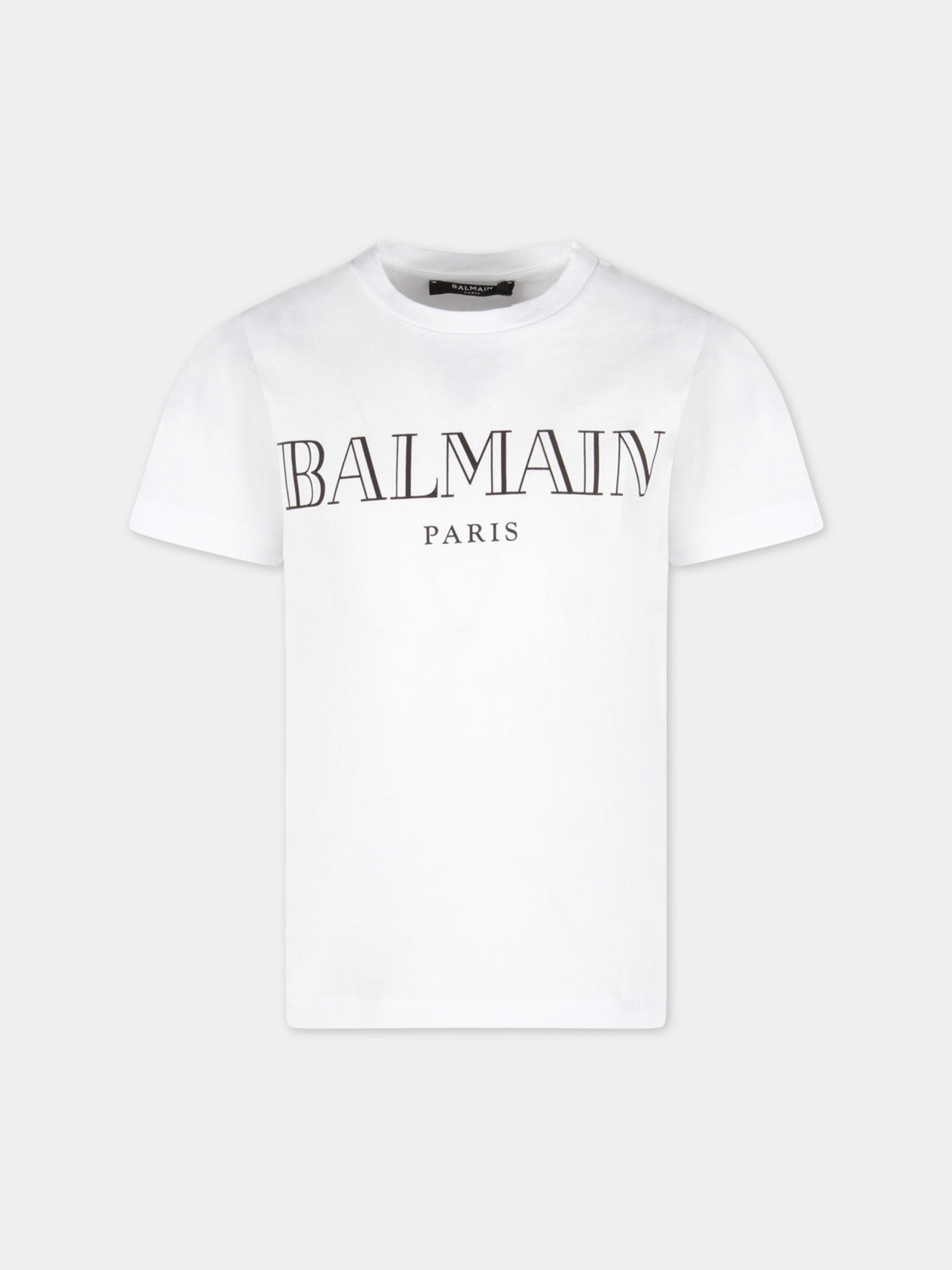 T-shirt bianca per bambini con logo,Balmain Kids,6M8721 MX030 100