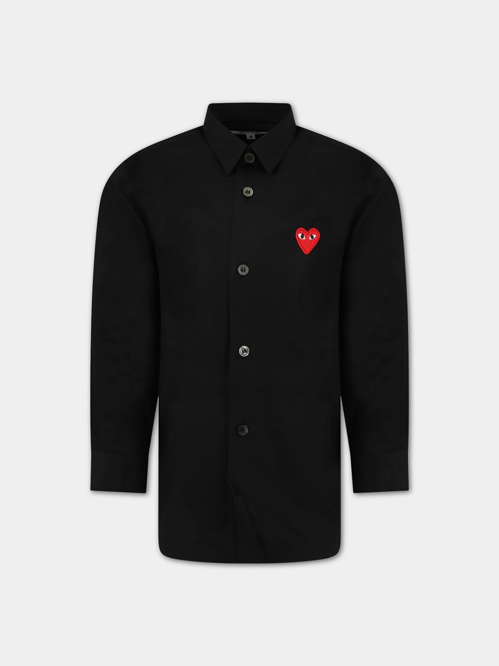 Camicia nera per bambini con cuore,Comme Des Garçons Play Kids,P1B501 BLACK