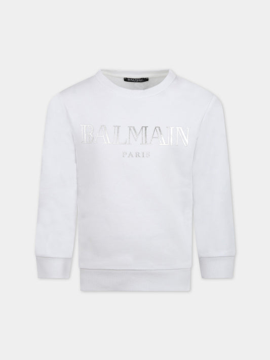 Felpa bianca per bambini con logo,Balmain Kids,6L4520 LX170 100