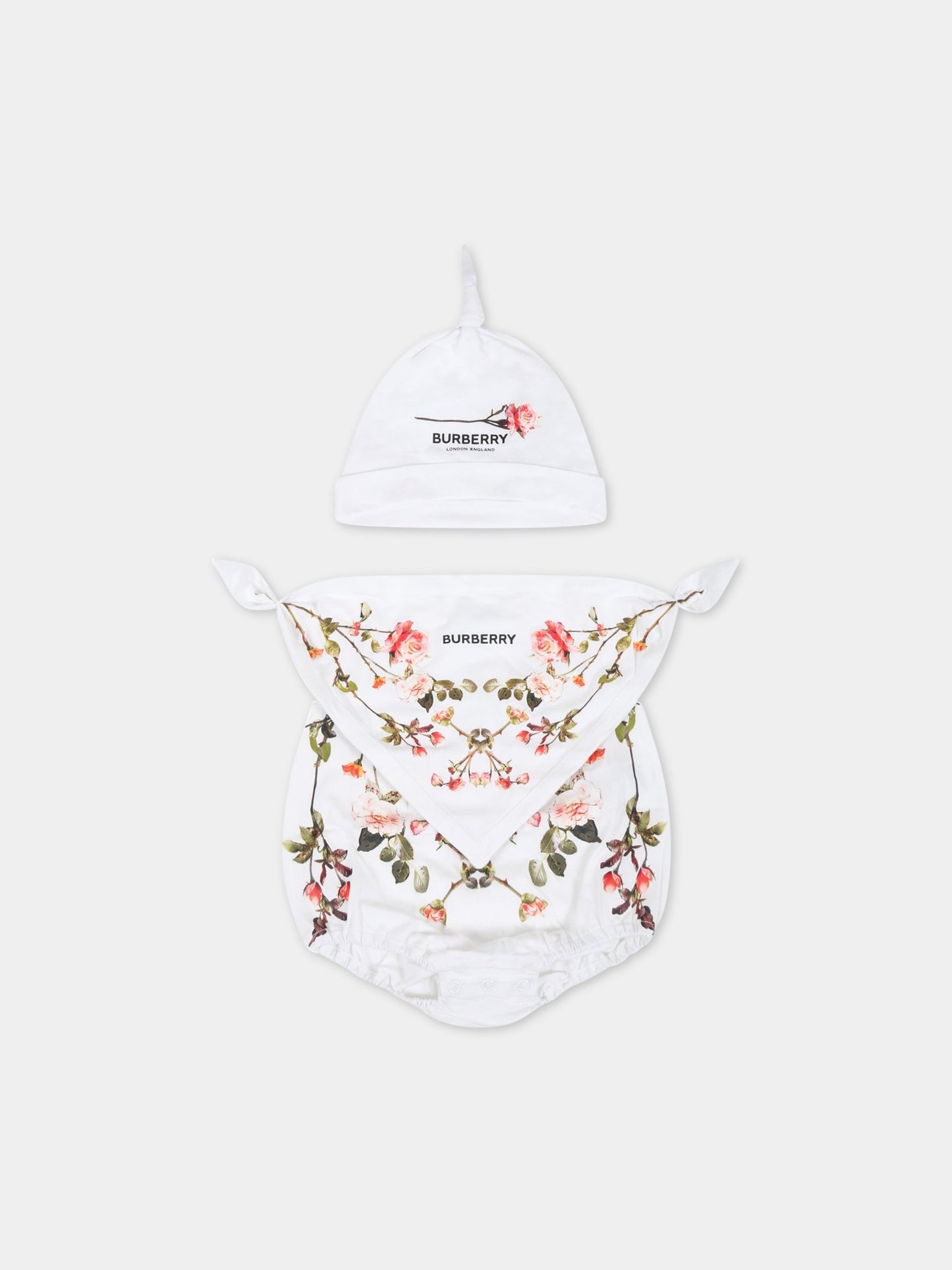 Set bianco per neonata con rose,Burberry Kids,8038386