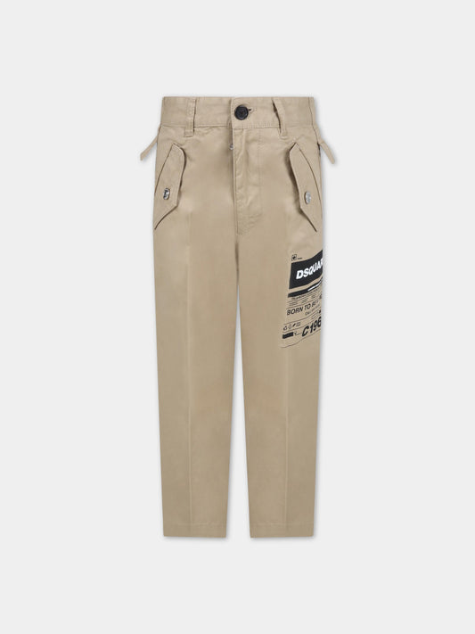 Pantalone beige per bambino con logo,Dsquared2,DQ0076 D005S D2P317M DQ710