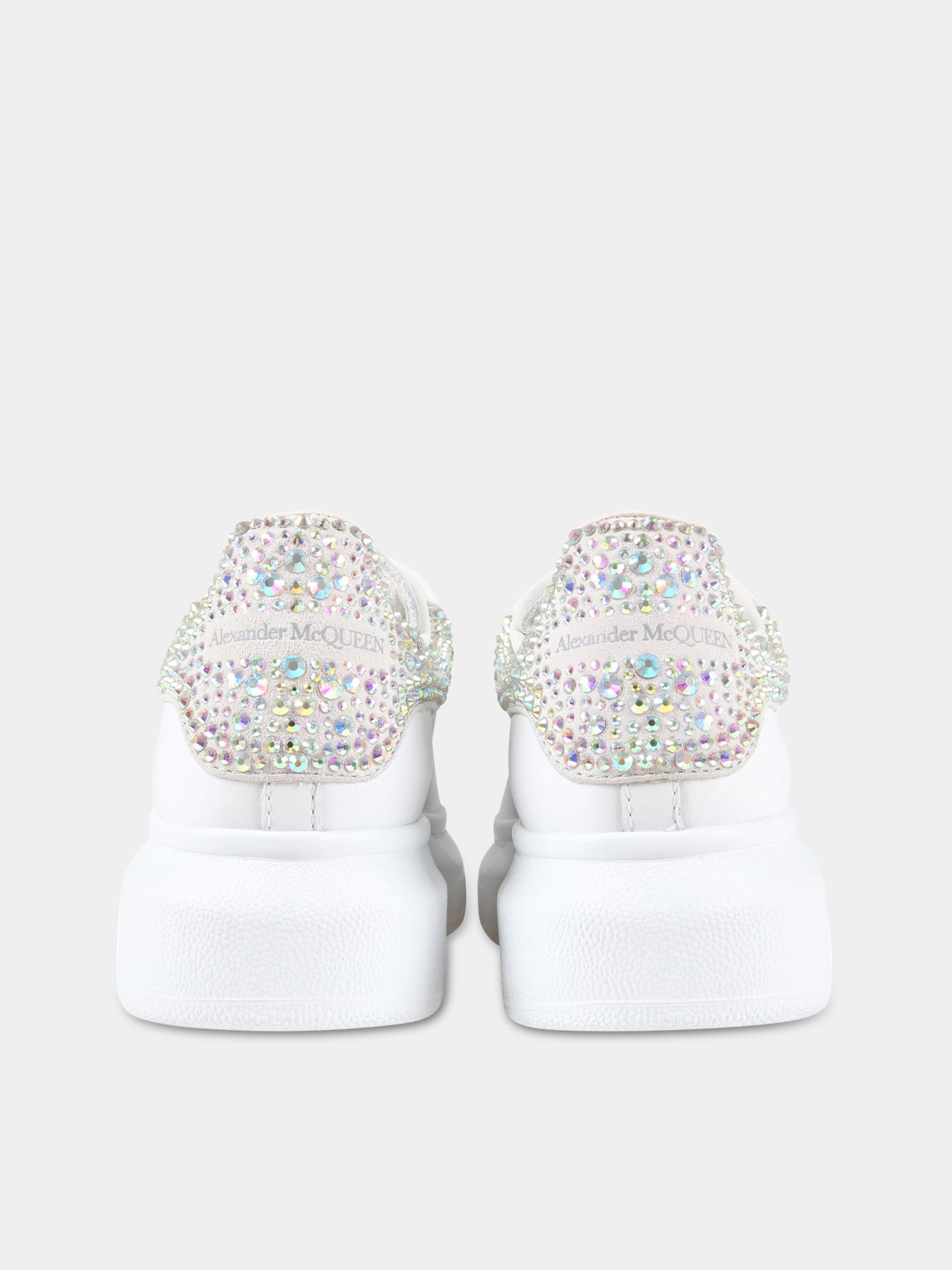 Sneakers bianche per bambina con swarovski,Alexander Mc Queen,667304 WIAH2 9069